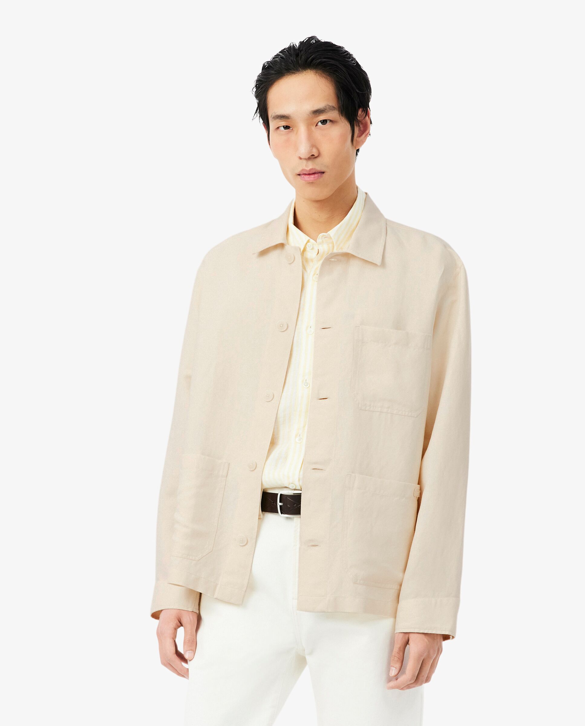 Sobrecamisa de hombre de mezcla de lino en marrón de manga larga - Lacoste - Beige Beige-1