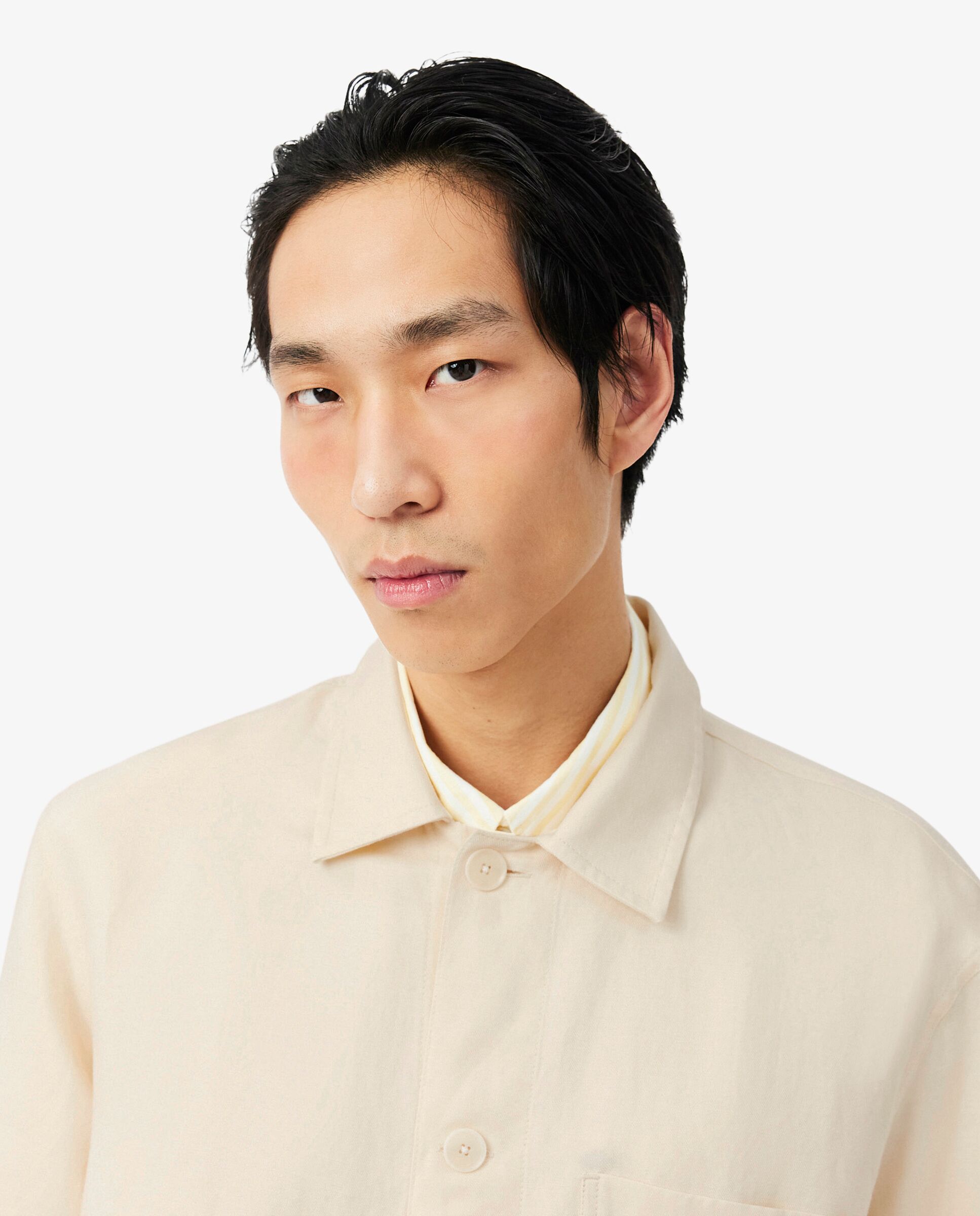 Sobrecamisa de hombre de mezcla de lino en marrón de manga larga - Lacoste - Beige Beige-3