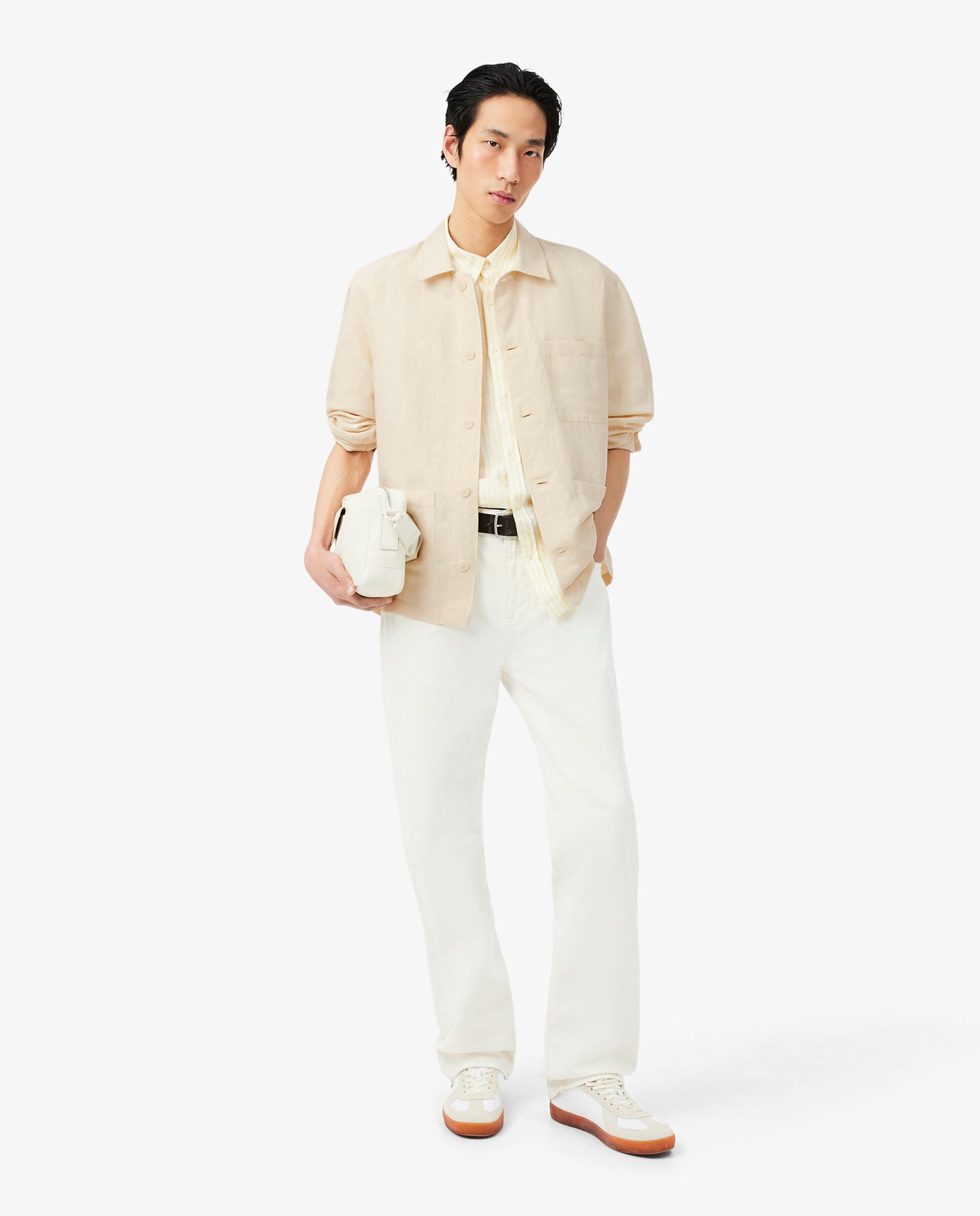 Sobrecamisa de hombre de mezcla de lino en marrón de manga larga - Lacoste - Beige Beige-4