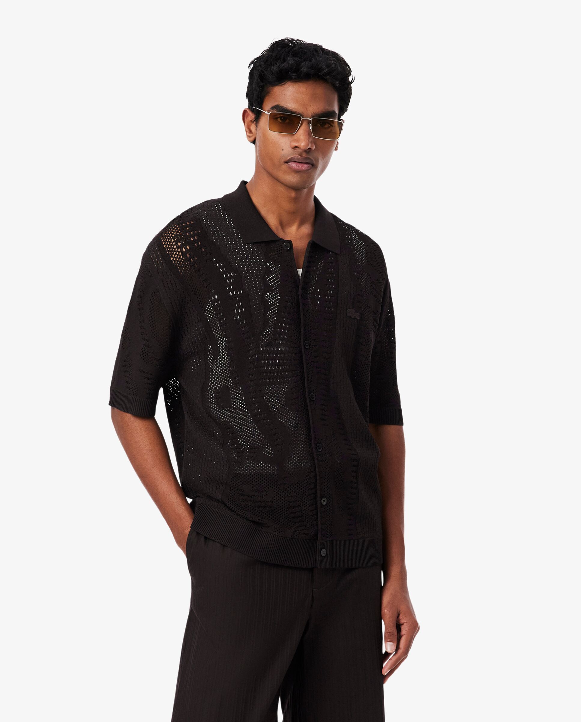 Lacoste - Jersey de hombre con cocodrilo en punto con efecto encaje.