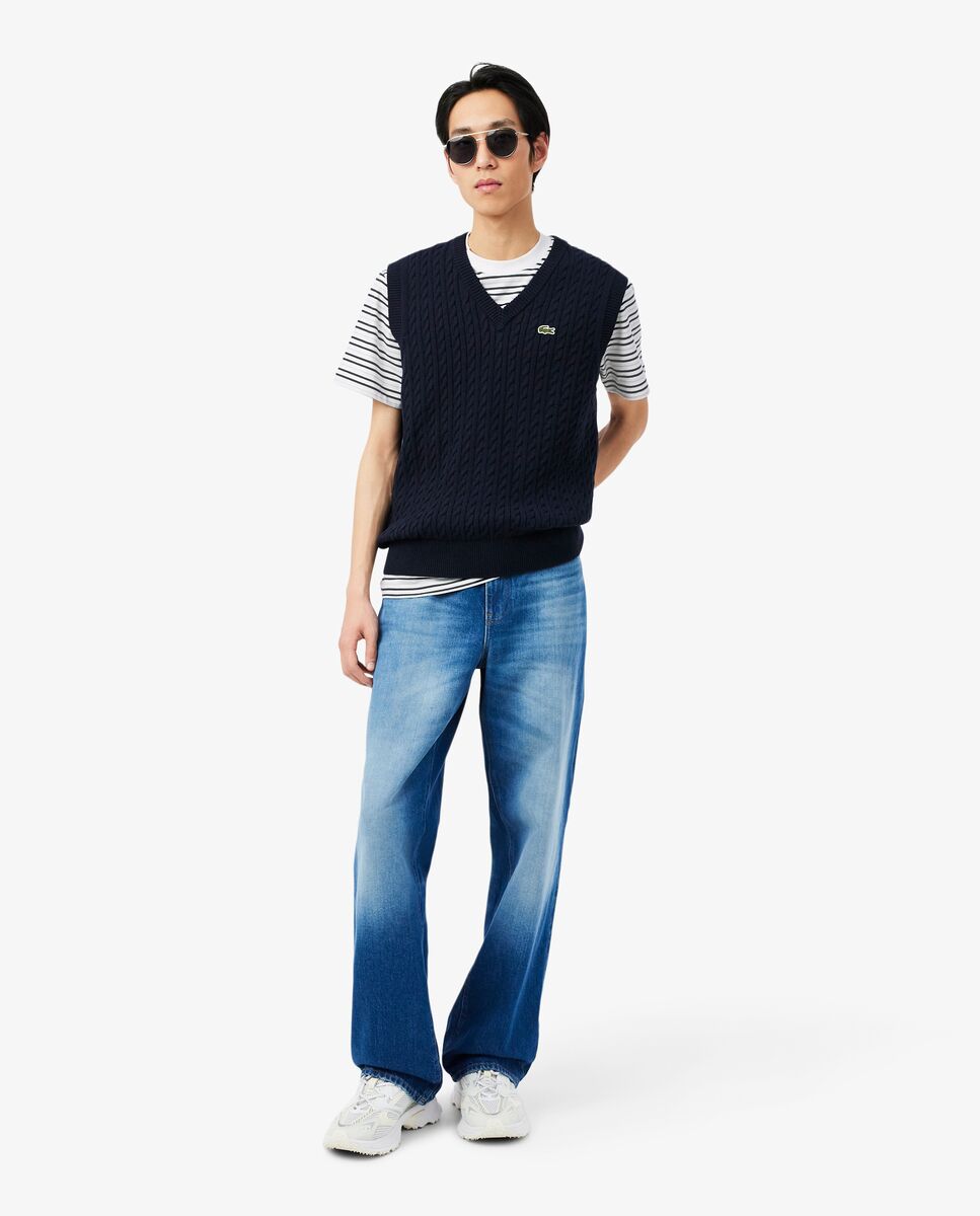 Camiseta de hombre de algodón grueso de rayas - Lacoste - Negro Negro-4