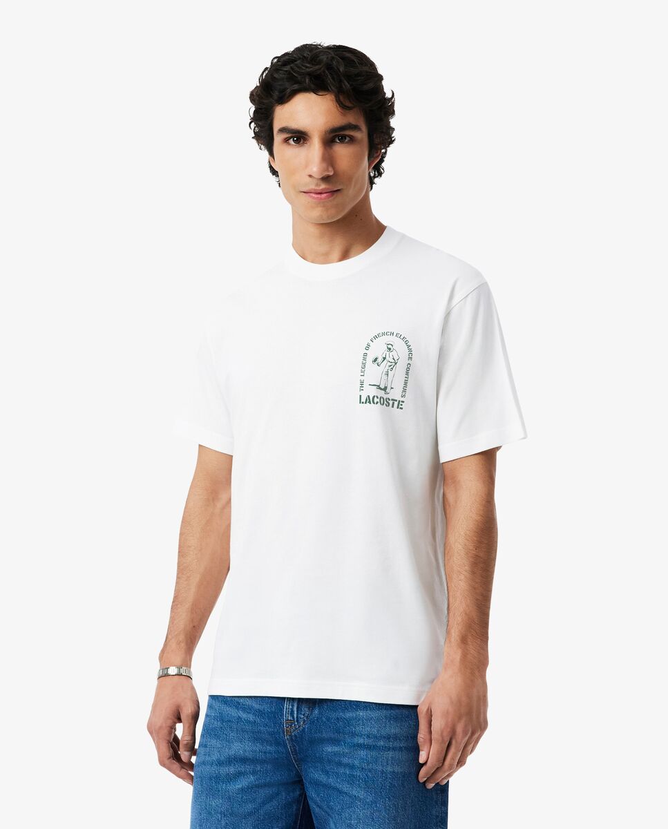 Lacoste - Camiseta de hombre de algodón grueso estampado en blanco de manga corta en blanco.