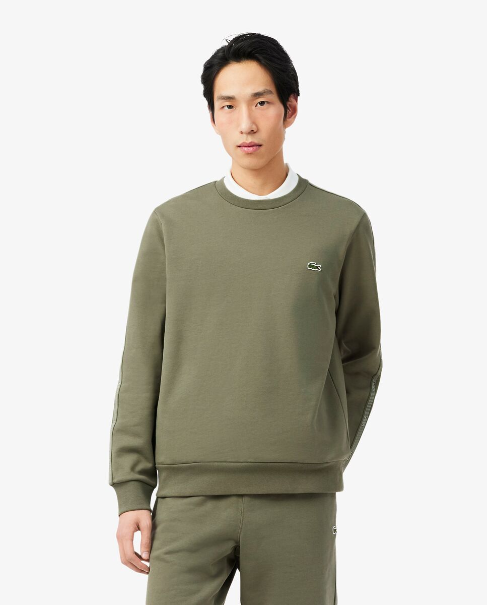 Sudadera de hombre de felpa con franja de rayas - Lacoste - Verde militar Verde militar-1