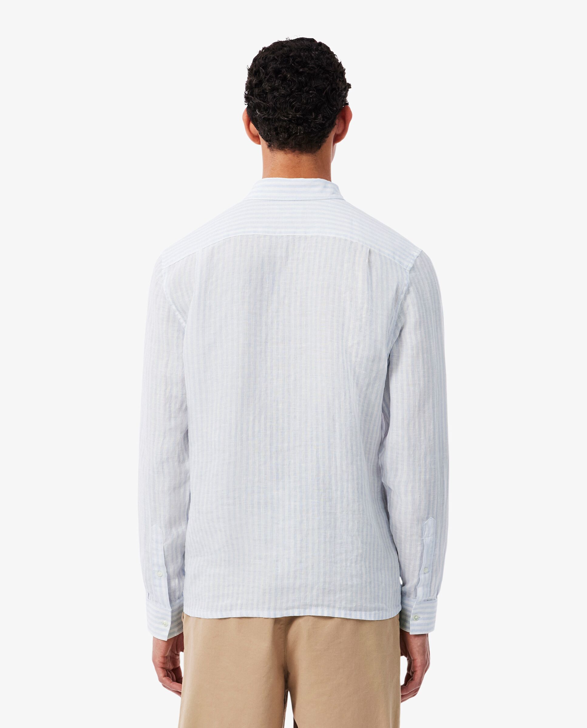 Imagen 2 de Camisa de hombre de lino de corte regular de rayas de manga larga - Azul claro Azul claro