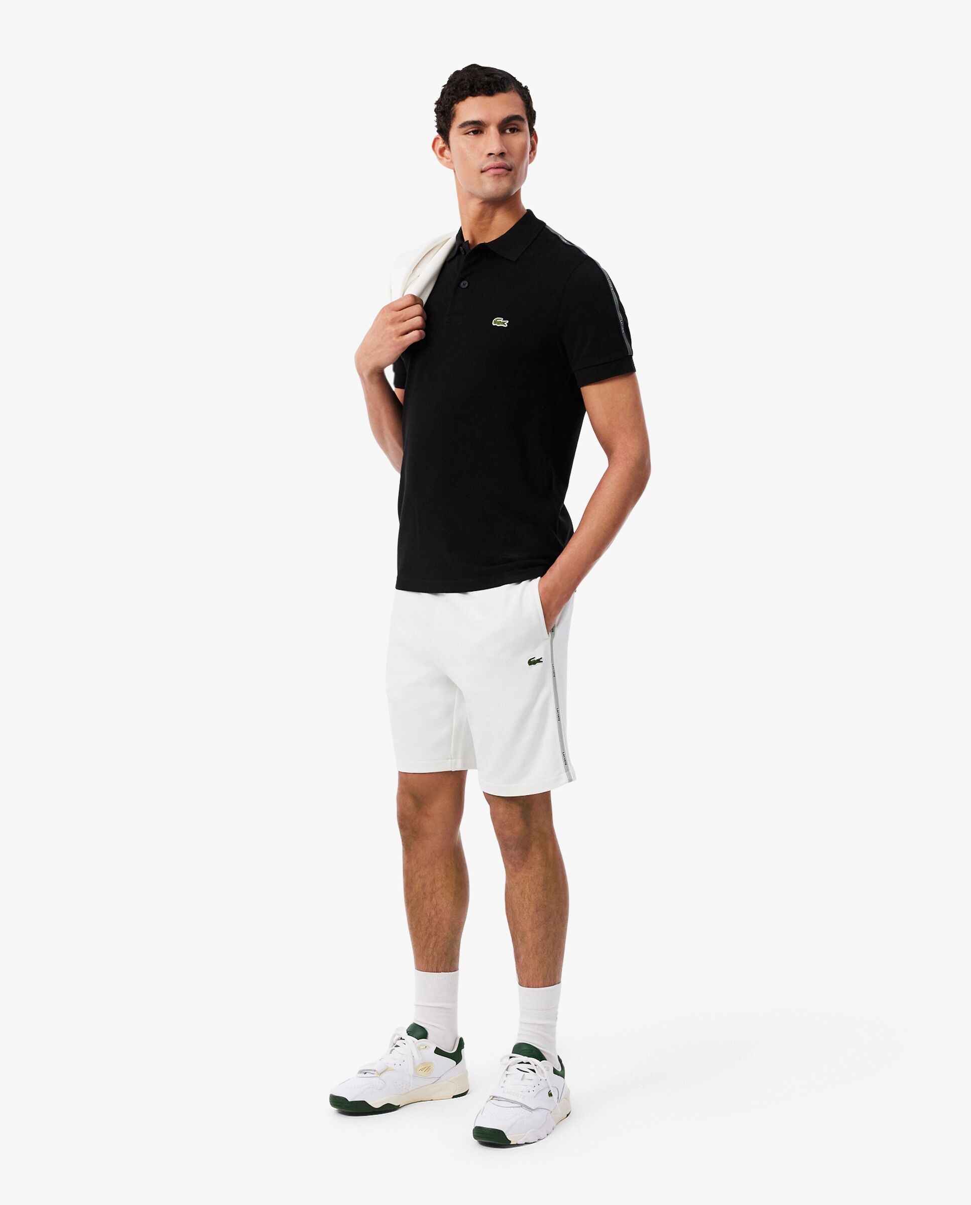 Pantalones cortos de hombre de felpa de corte regular con raya de logotipo - Lacoste - Blanco Blanco-1