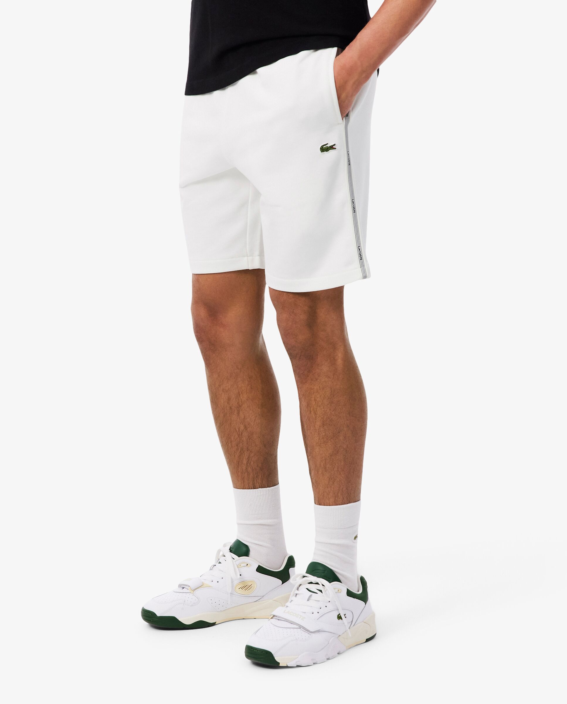 Pantalones cortos de hombre de felpa de corte regular con raya de logotipo - Lacoste - Blanco Blanco-3