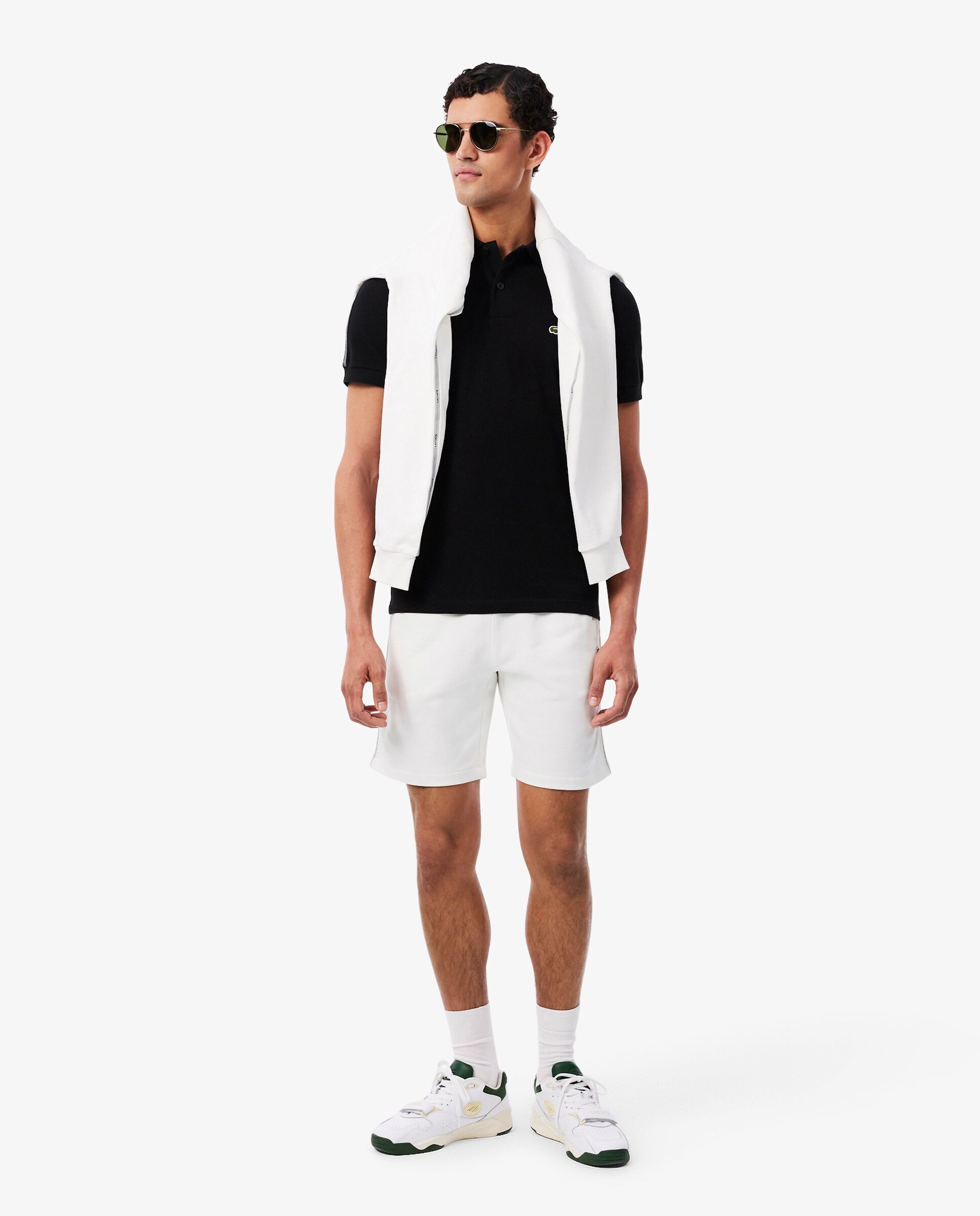 Pantalones cortos de hombre de felpa de corte regular con raya de logotipo - Lacoste - Blanco Blanco-4