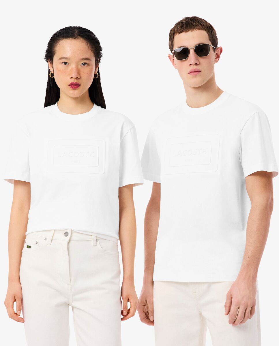 Imagen 0 de Camiseta unisex de algodón grueso marca en relieve en blanco de manga corta Blanco