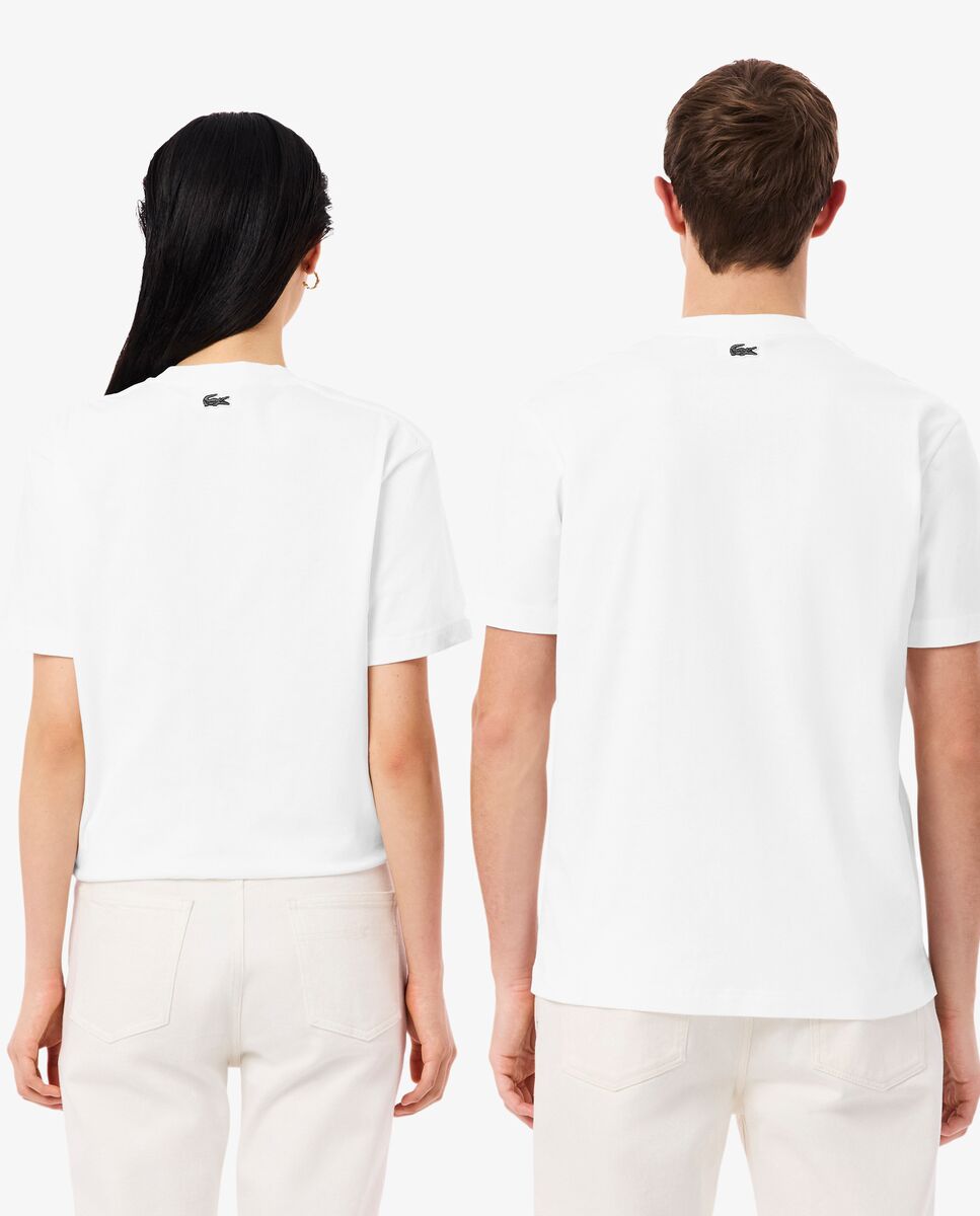 Camiseta unisex de algodón grueso marca en relieve en de manga corta - Lacoste - Blanco Blanco-2