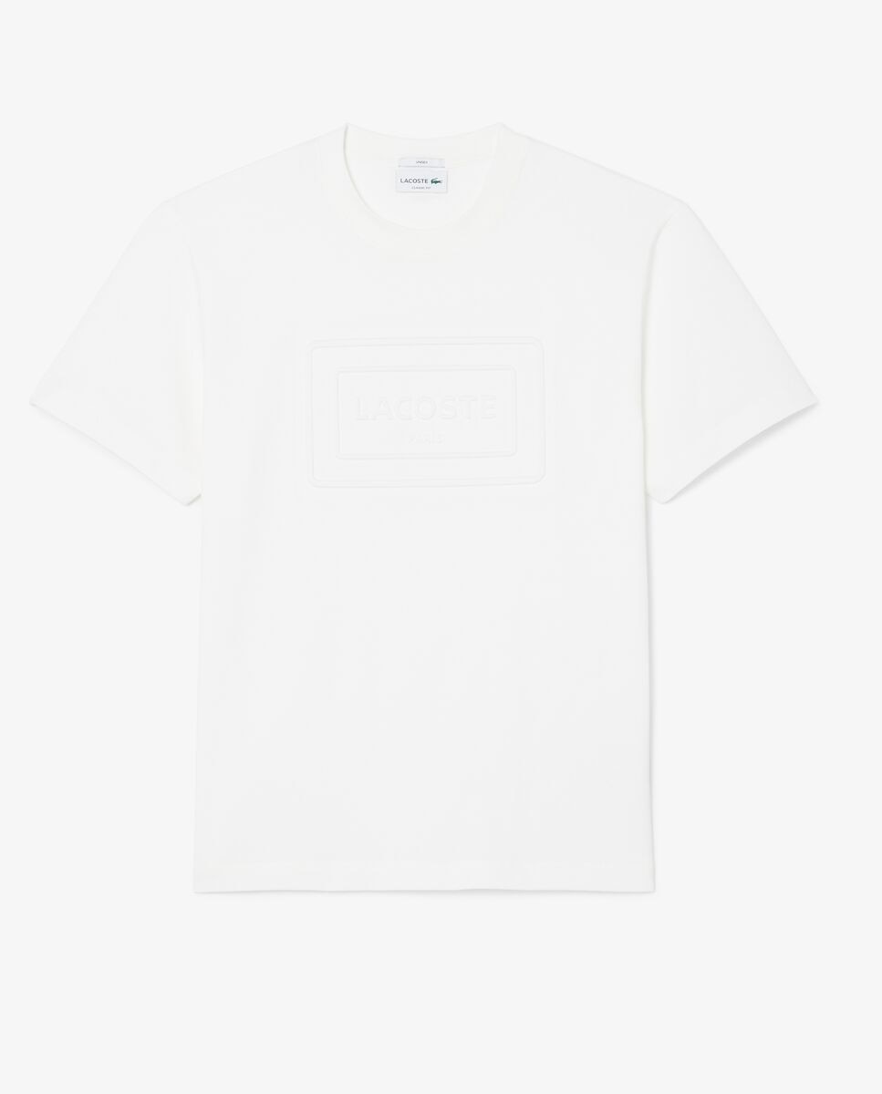 Camiseta unisex de algodón grueso marca en relieve en de manga corta - Lacoste - Blanco Blanco-5