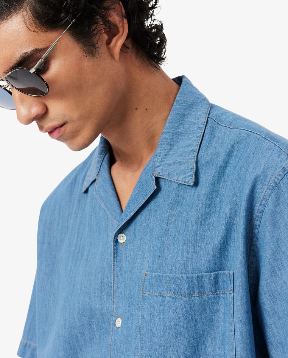 Camisa de hombre vaquera de cuello abierto y corte holgado - Lacoste - Azul Azul-3