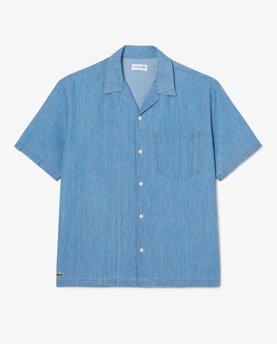 Camisa de hombre vaquera de cuello abierto y corte holgado - Lacoste - Azul Azul-5