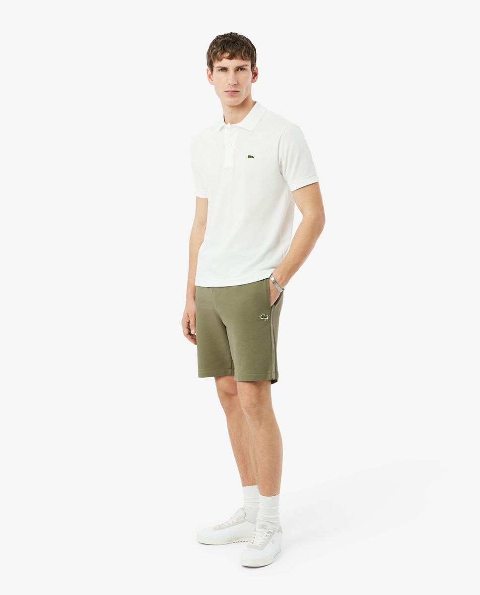 Pantalones cortos de hombre de felpa de corte regular con raya de logotipo - Lacoste - Verde militar Verde militar-1