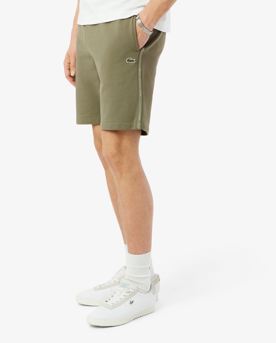 Pantalones cortos de hombre de felpa de corte regular con raya de logotipo - Lacoste - Verde militar Verde militar-3