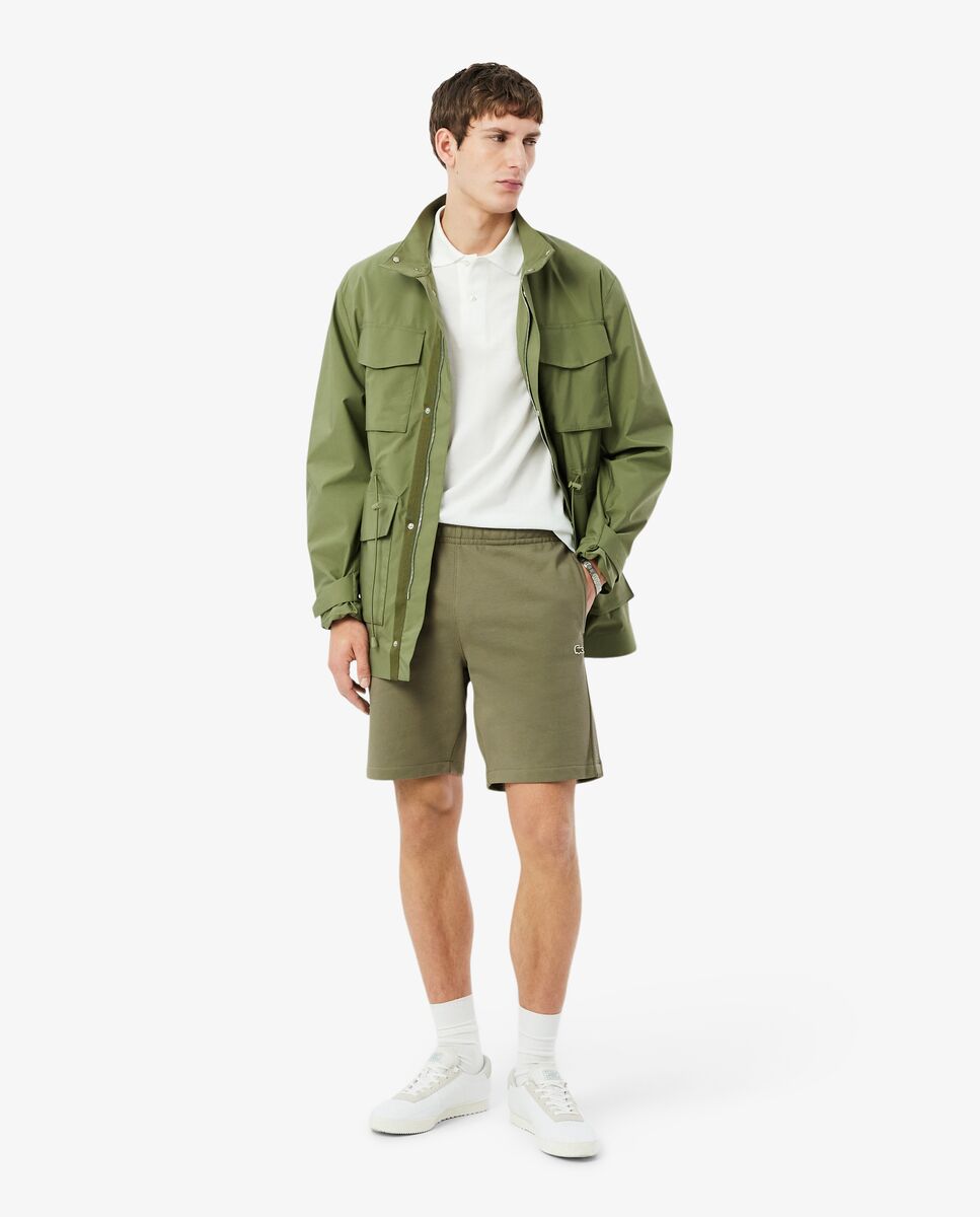 Pantalones cortos de hombre de felpa de corte regular con raya de logotipo - Lacoste - Verde militar Verde militar-4