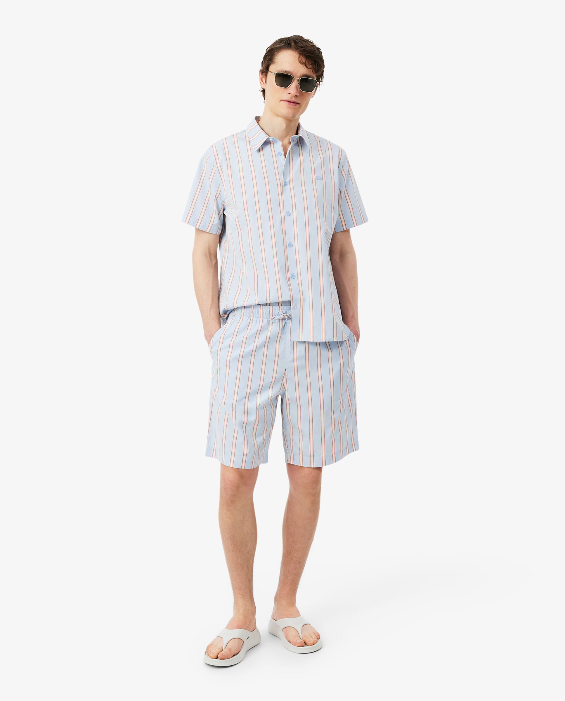 Bermudas de hombre de popelín de algodón de rayas en azul