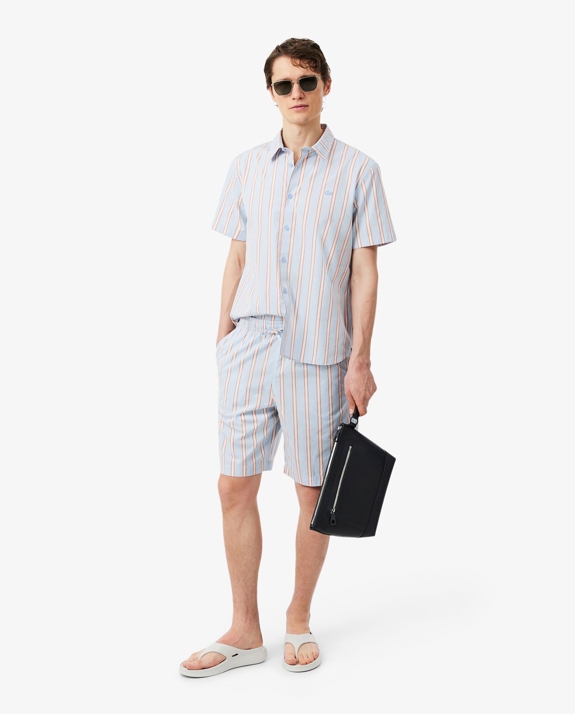 Bermudas de hombre de popelín de algodón de rayas en azul - Lacoste - Azul claro Azul claro-4
