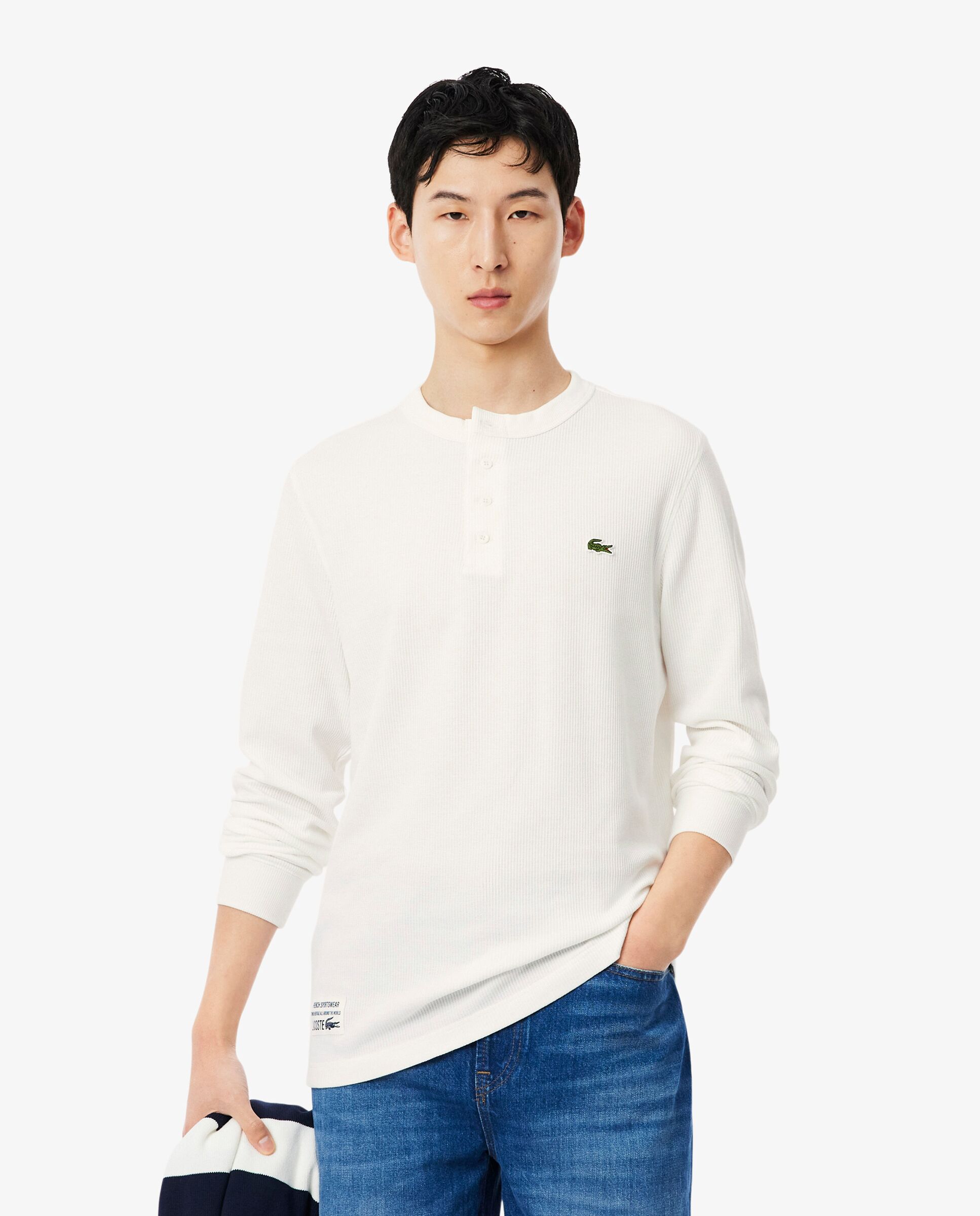 Imagen 0 de Camiseta de hombre con botones de punto gofrado de manga corta Blanco