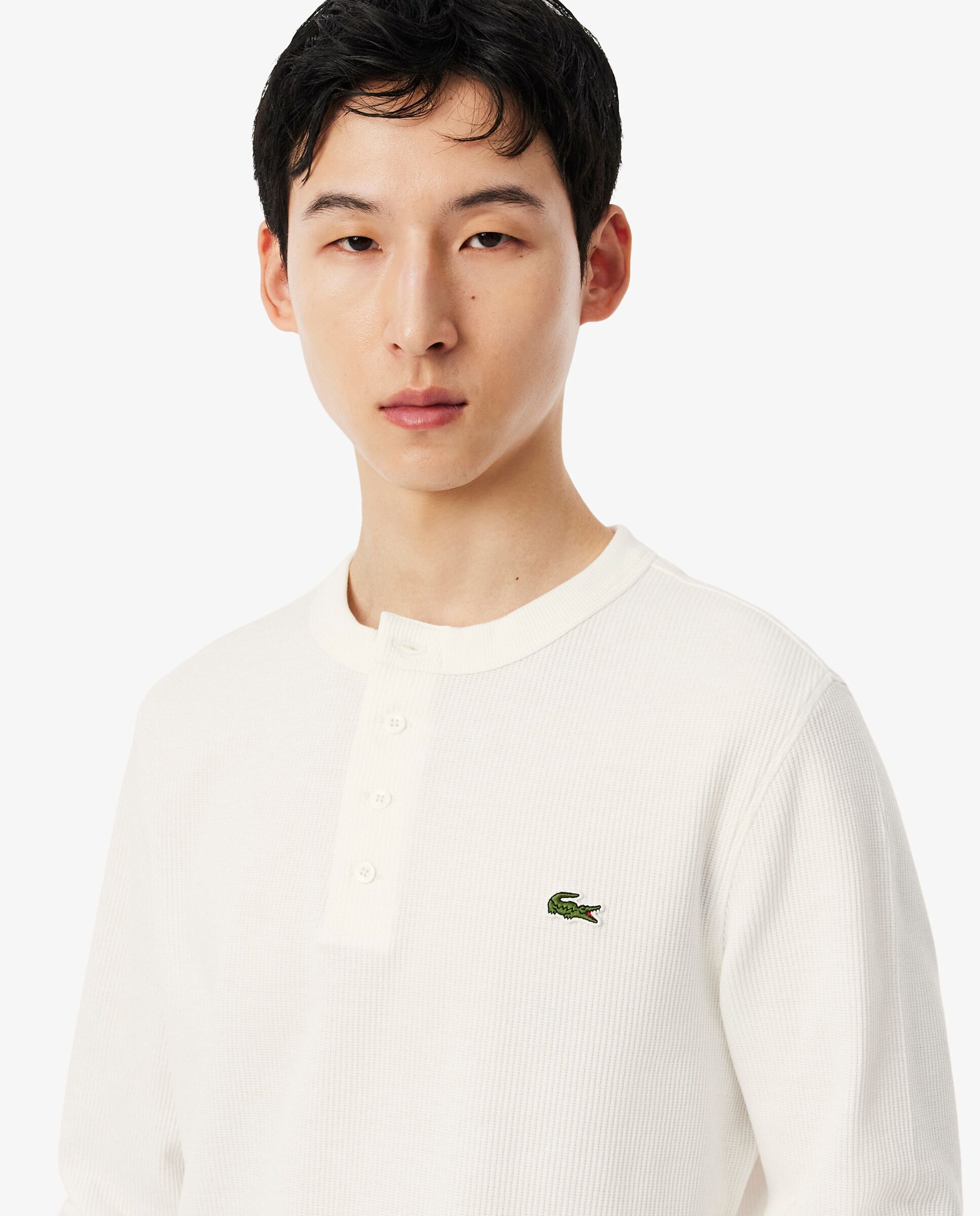Camiseta de hombre con botones de punto gofrado de manga corta - Lacoste - Blanco Blanco-3