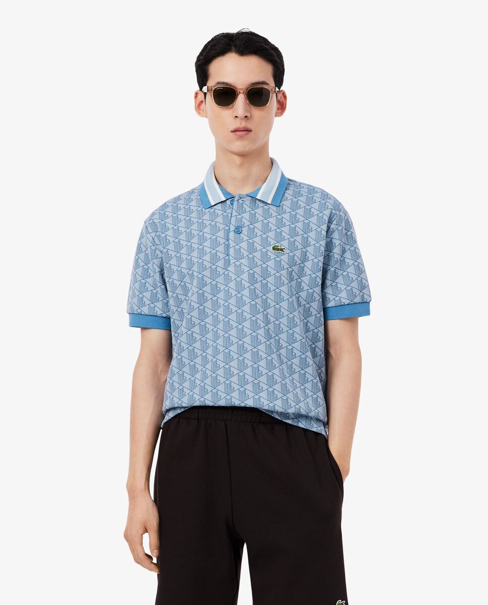 Polo de hombre de jacquard de corte clásico con monograma de manga corta - Lacoste - Azul claro Azul claro-1