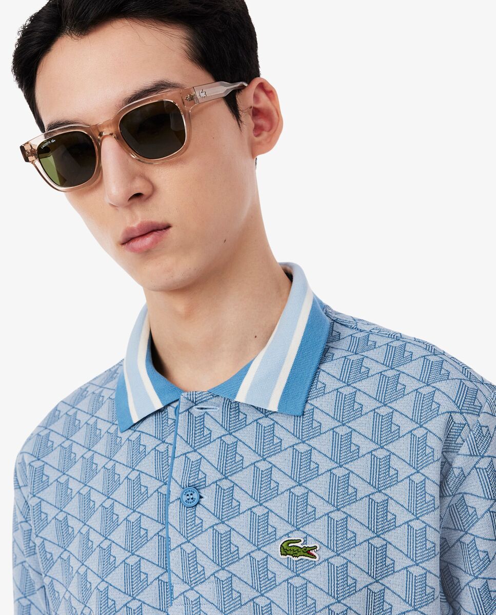 Polo de hombre de jacquard de corte clásico con monograma de manga corta - Lacoste - Azul claro Azul claro-3