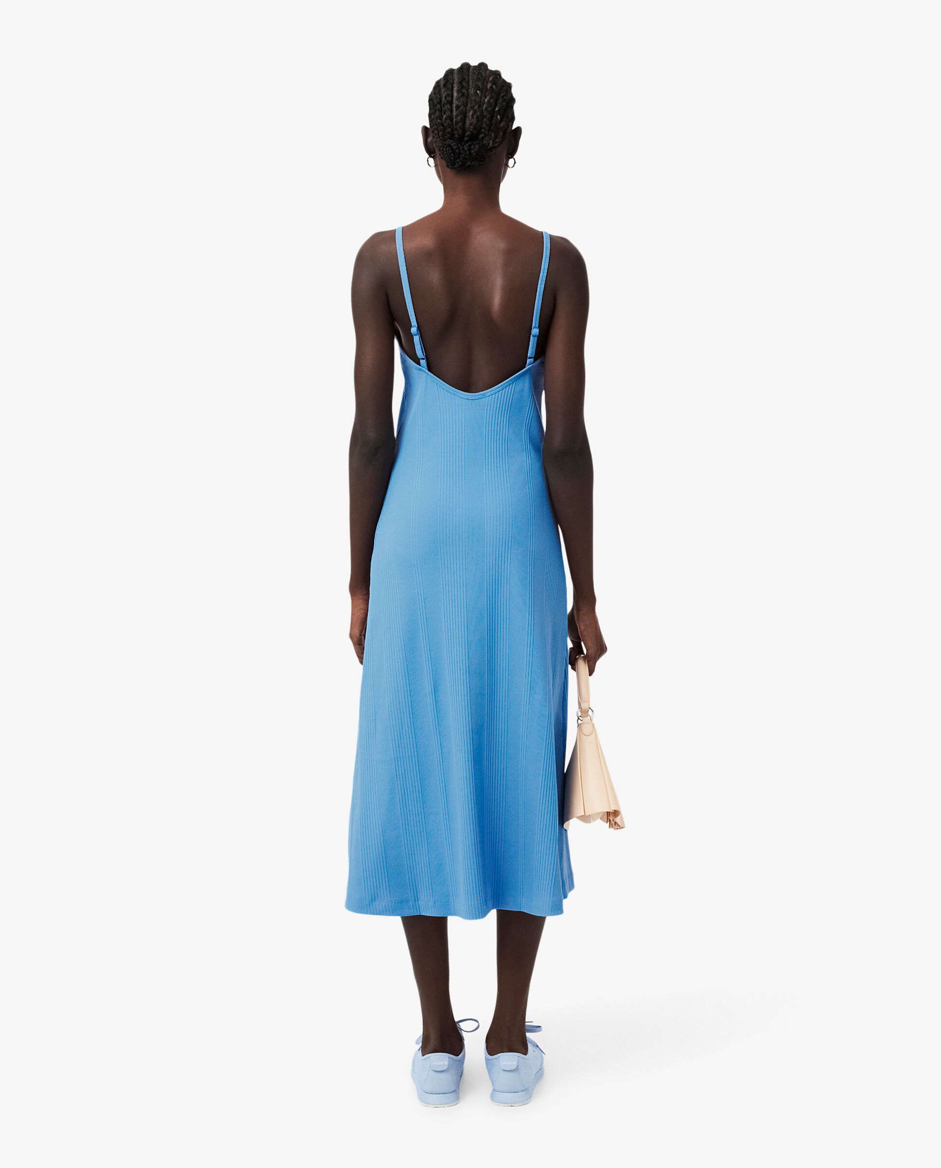 Vestido maxi de tirantes de canalé de algodón en azul de manga sin mangas - Lacoste - Azul Azul-2