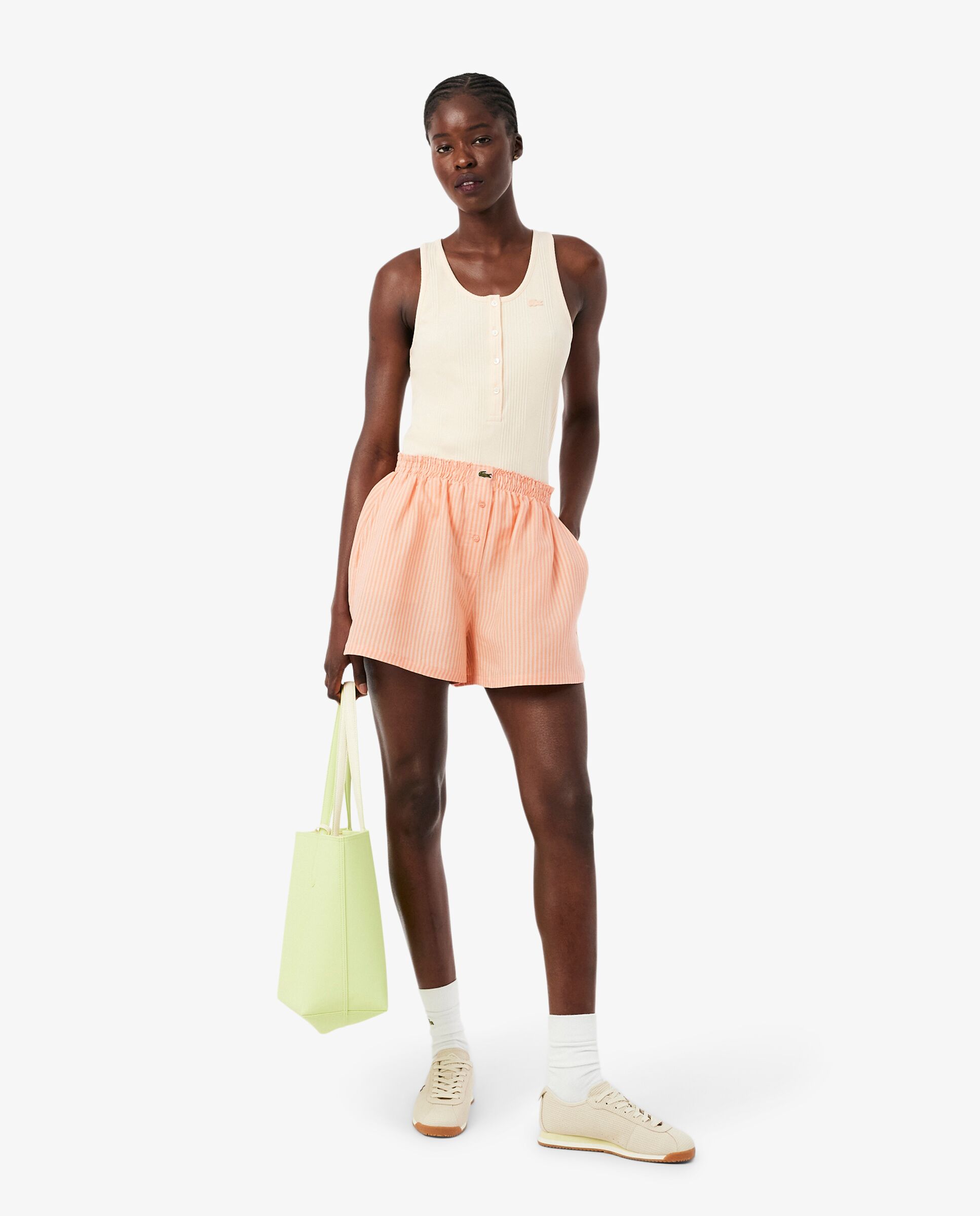 Pantalón de mujer corto oversized de mezcla de lino en rosa - Lacoste - Naranja Naranja-1