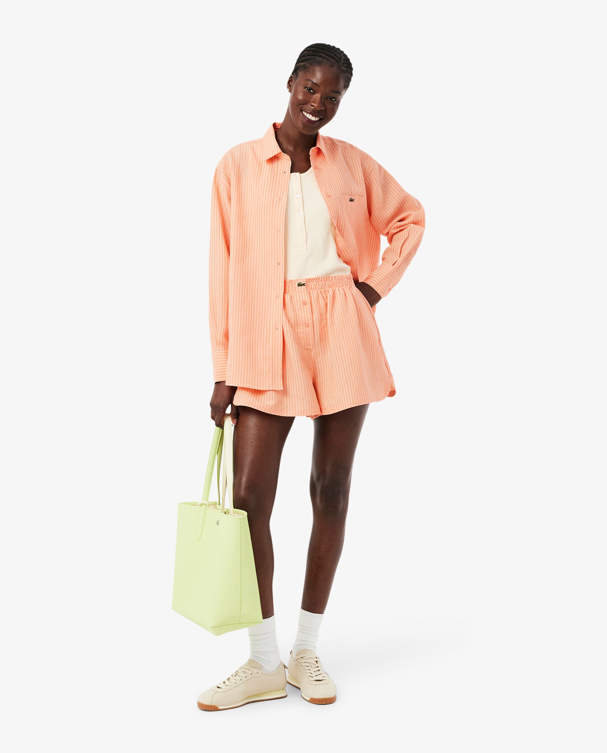 Pantalón de mujer corto oversized de mezcla de lino en rosa - Lacoste - Naranja Naranja-4