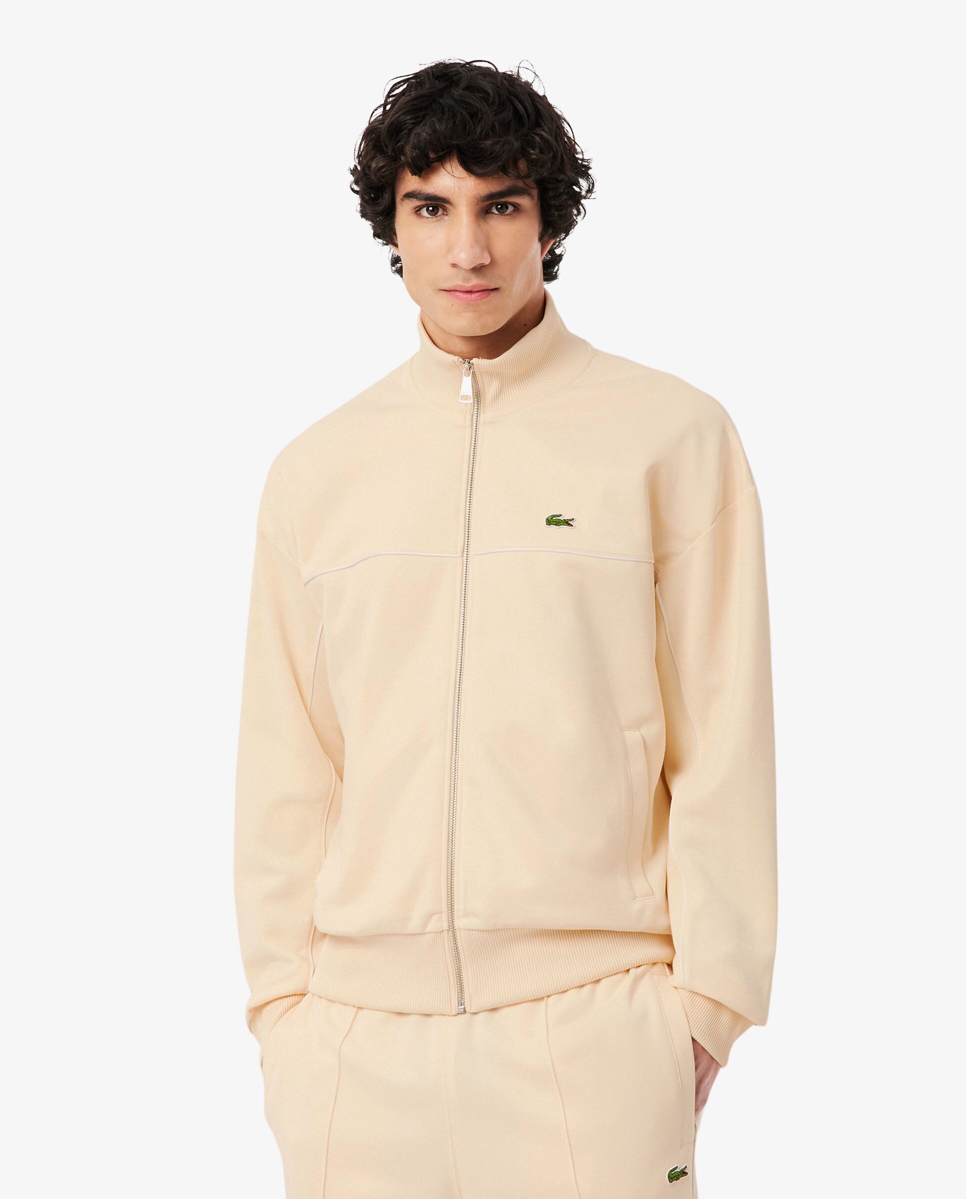 Sudadera de hombre con cremallera y ribete en contraste - Lacoste - Beige Beige-1