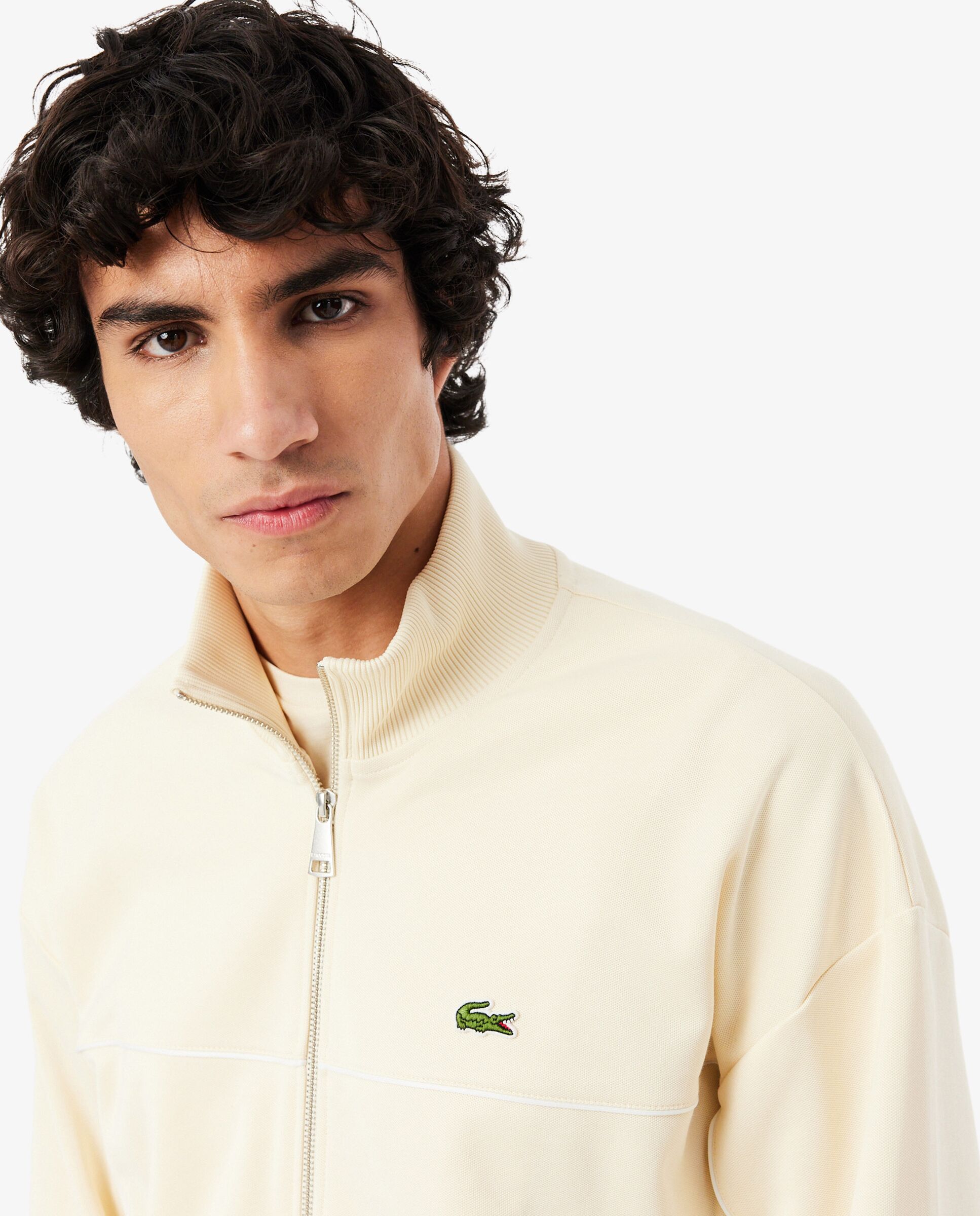 Sudadera de hombre con cremallera y ribete en contraste - Lacoste - Beige Beige-3