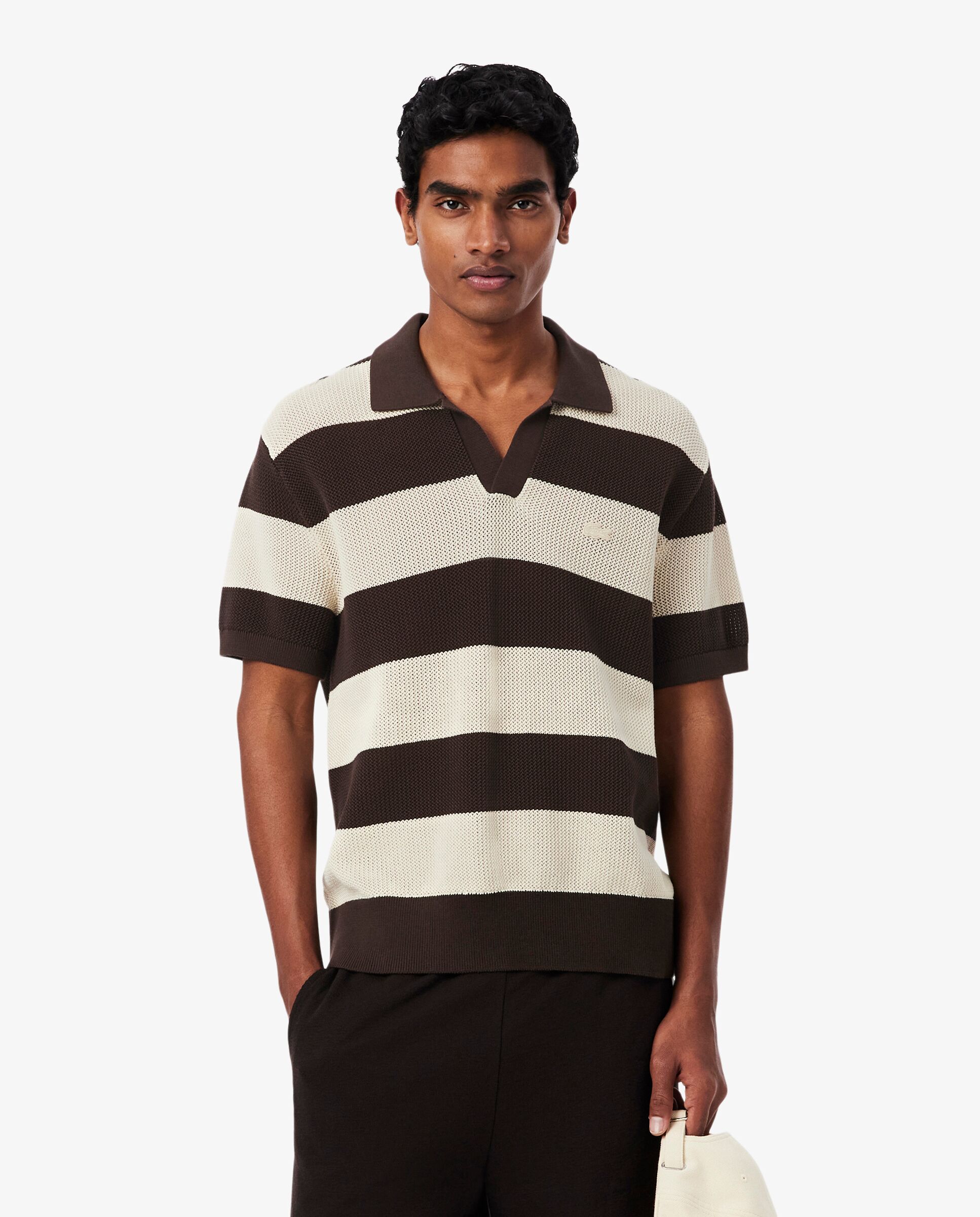 Lacoste - Jersey de hombre de manga corta y cuello polo de rayas.