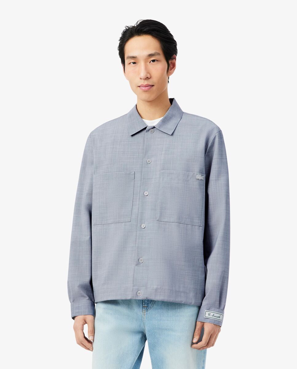 Sobrecamisa de hombre oversized de mezcla de lana en gris de manga larga