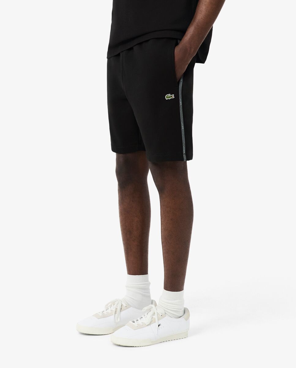 Pantalones cortos de hombre de felpa de corte regular con raya de logotipo - Lacoste - Negro Negro-3
