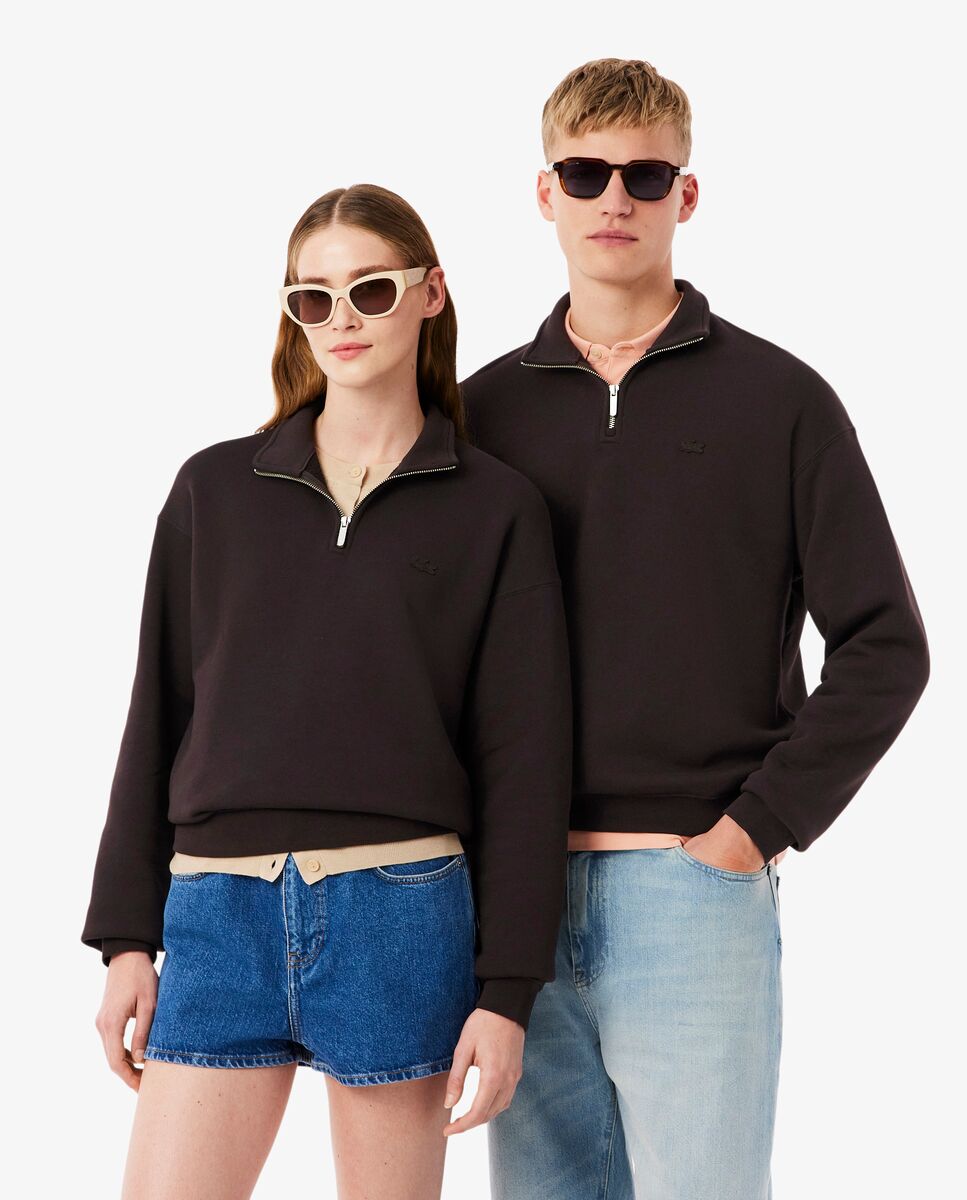 Sudadera unisex de felpa gruesa con cremallera en el cuello - Lacoste - Marrón Marrón-1
