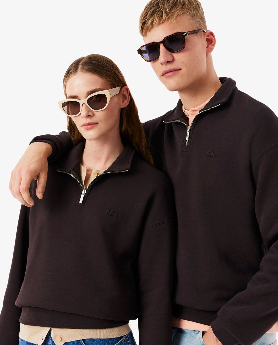 Sudadera unisex de felpa gruesa con cremallera en el cuello - Lacoste - Marrón Marrón-3