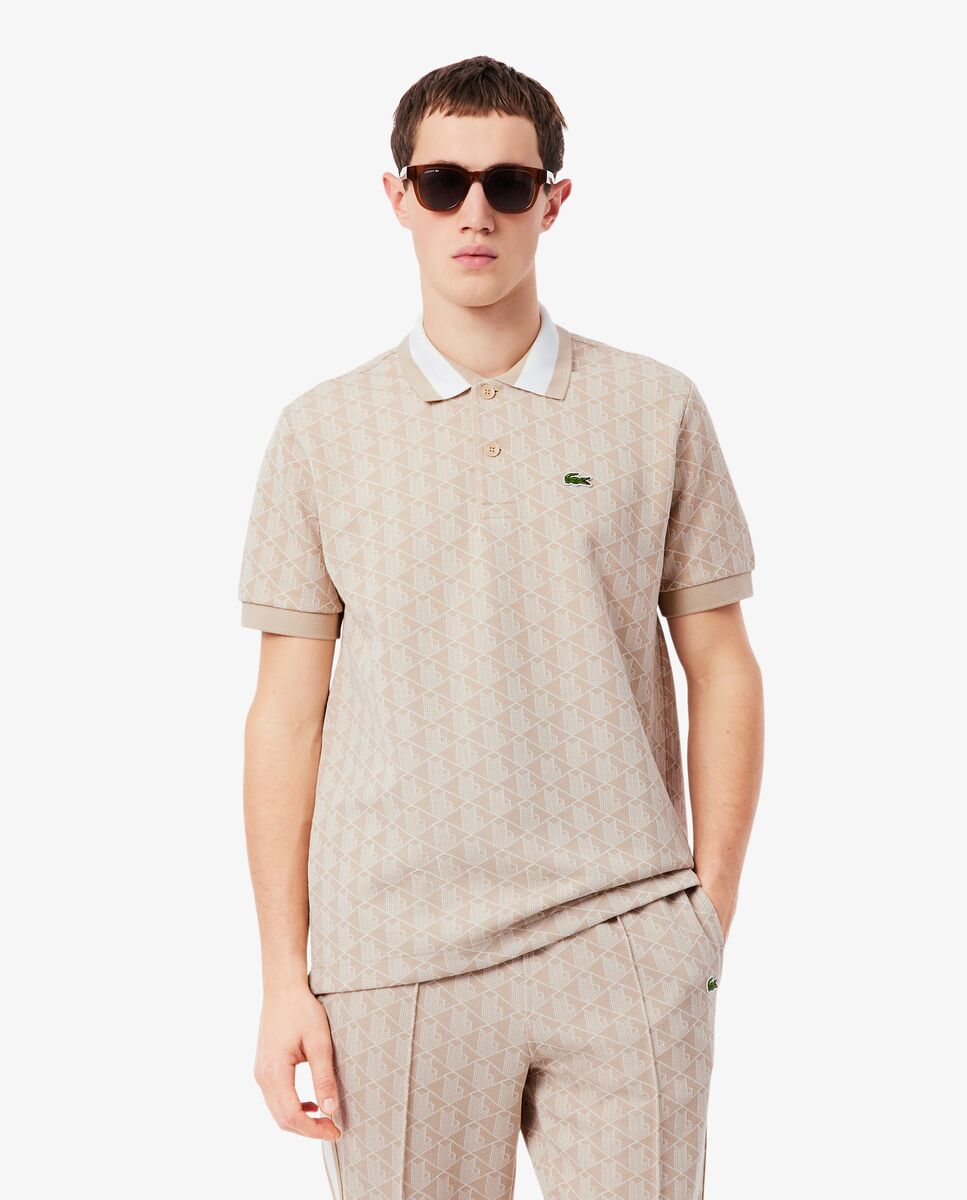Polo de hombre de jacquard de corte clásico con monograma de manga corta - Lacoste - Beige Beige-1