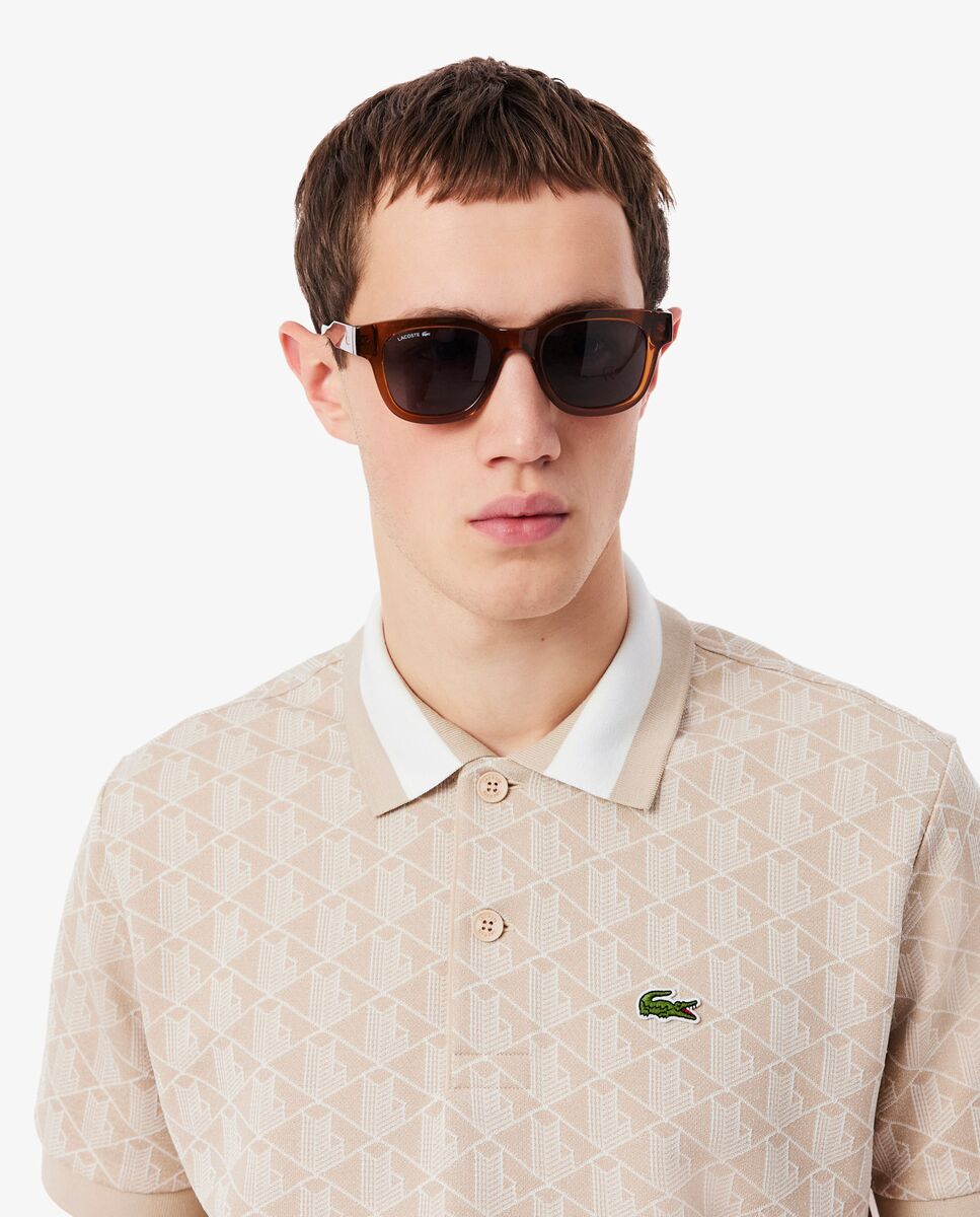 Polo de hombre de jacquard de corte clásico con monograma de manga corta - Lacoste - Beige Beige-3
