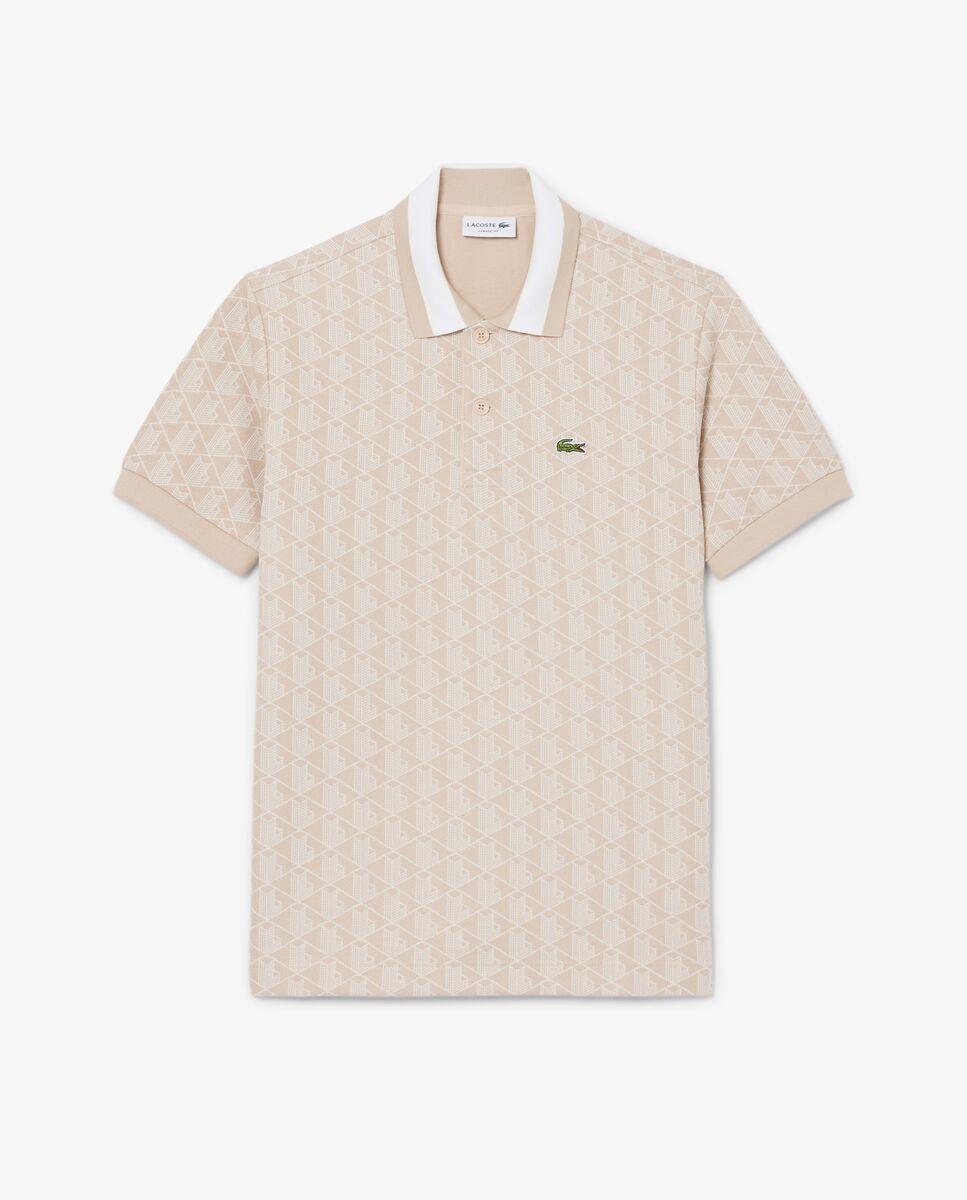Polo de hombre de jacquard de corte clásico con monograma de manga corta - Lacoste - Beige Beige-5