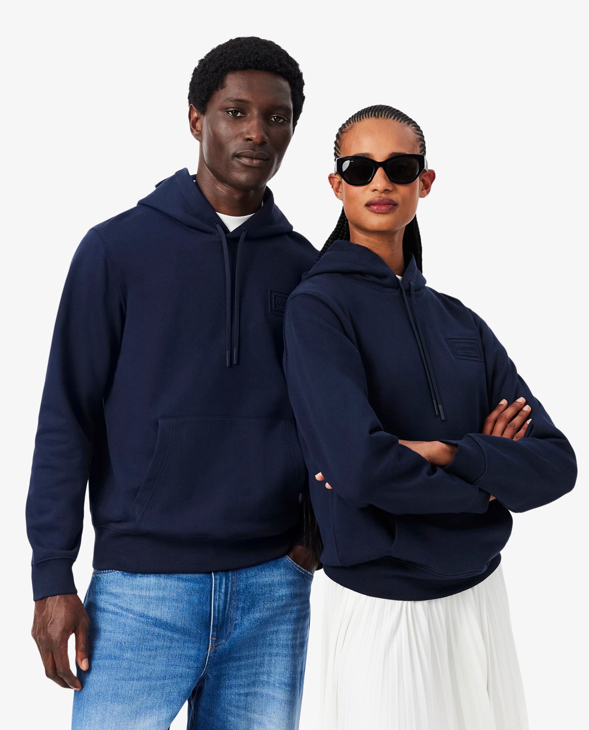 Sudadera unisex con capucha con detalles de marca estampados en relieve en azul - Lacoste - Azul marino Azul marino-1