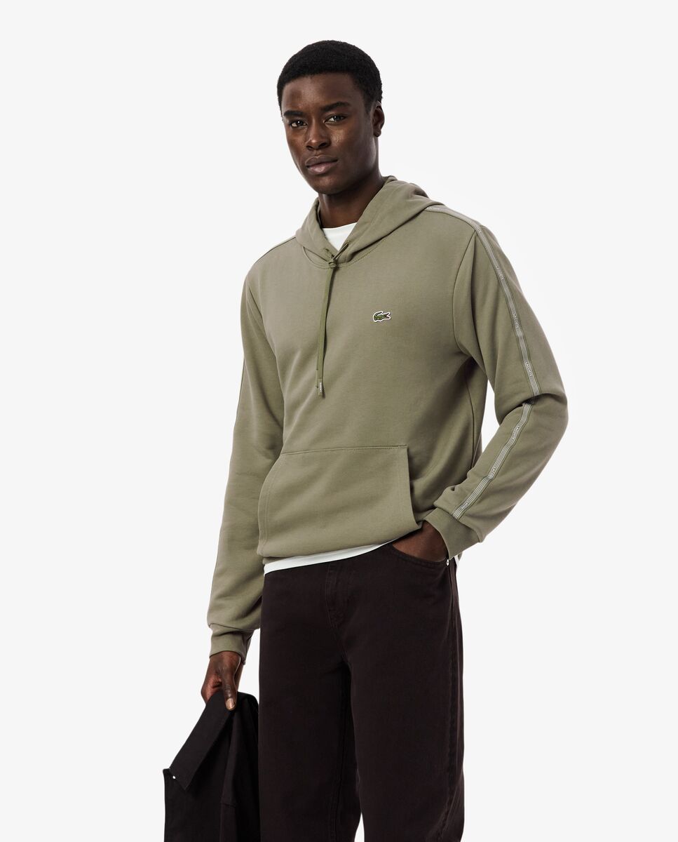 Sudadera de hombre con capucha y cremallera con rayas de logotipo - Lacoste - Verde militar Verde militar-1