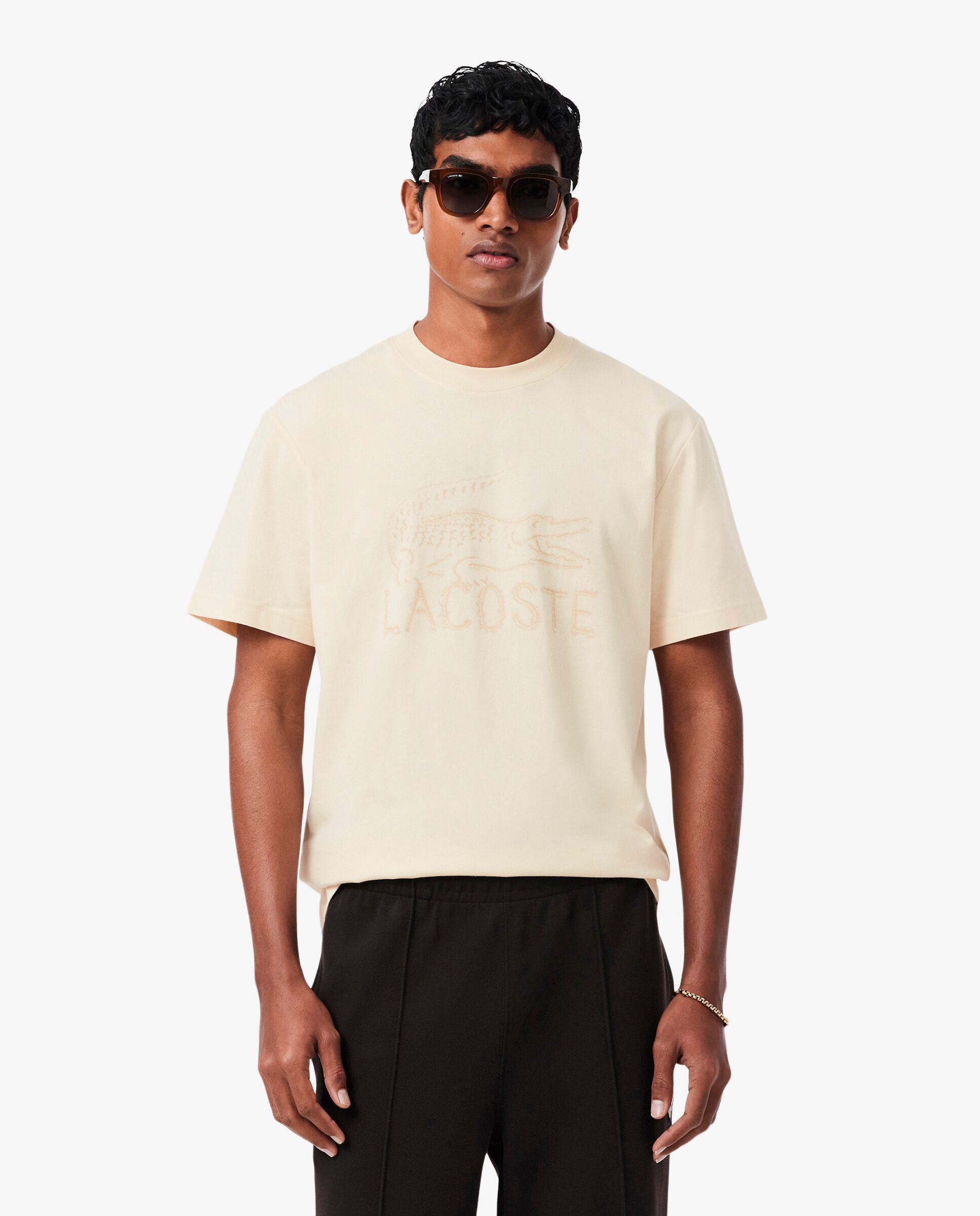 Camiseta de hombre de algodón estampada - Lacoste - Beige Beige-1