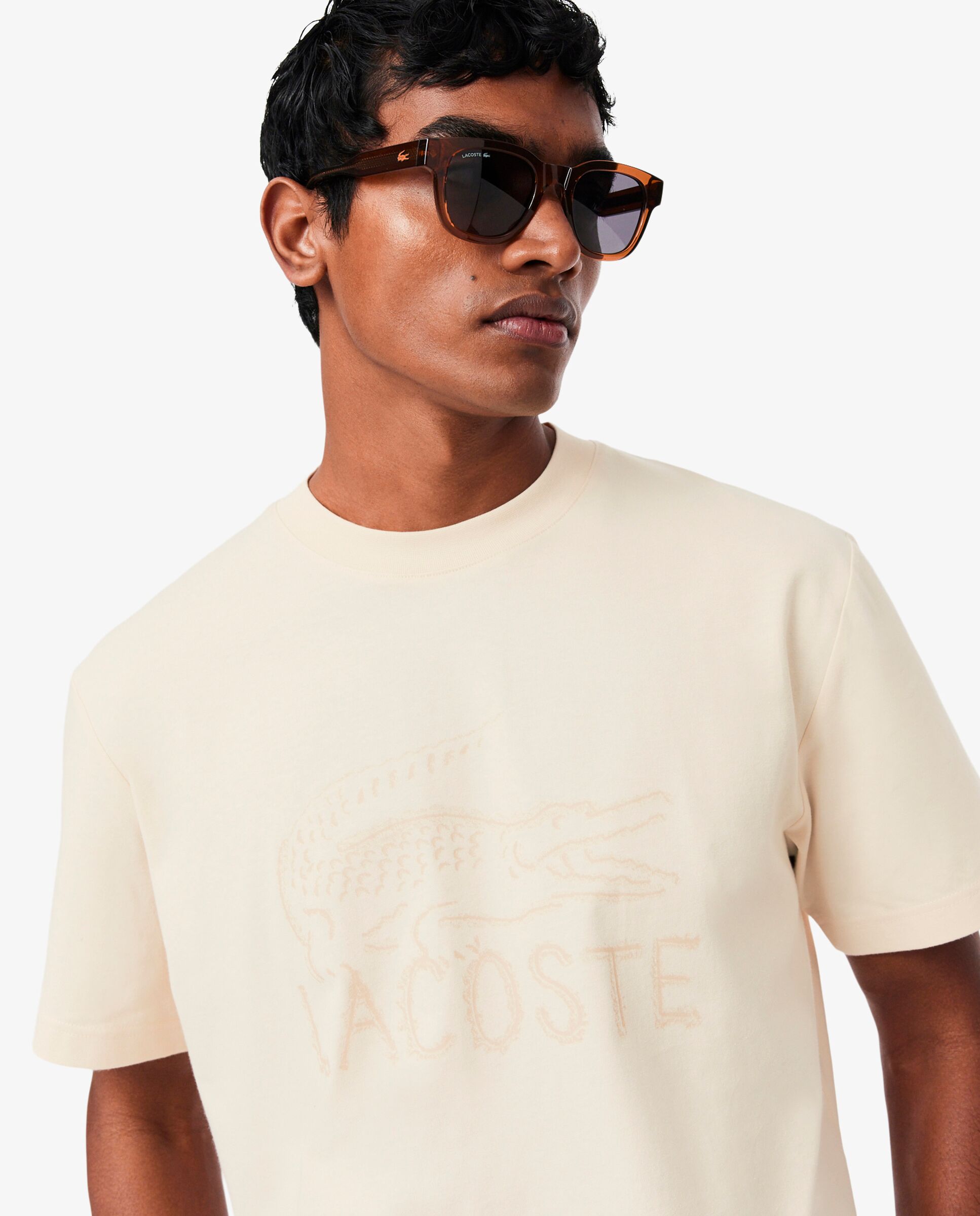 Camiseta de hombre de algodón estampada - Lacoste - Beige Beige-3