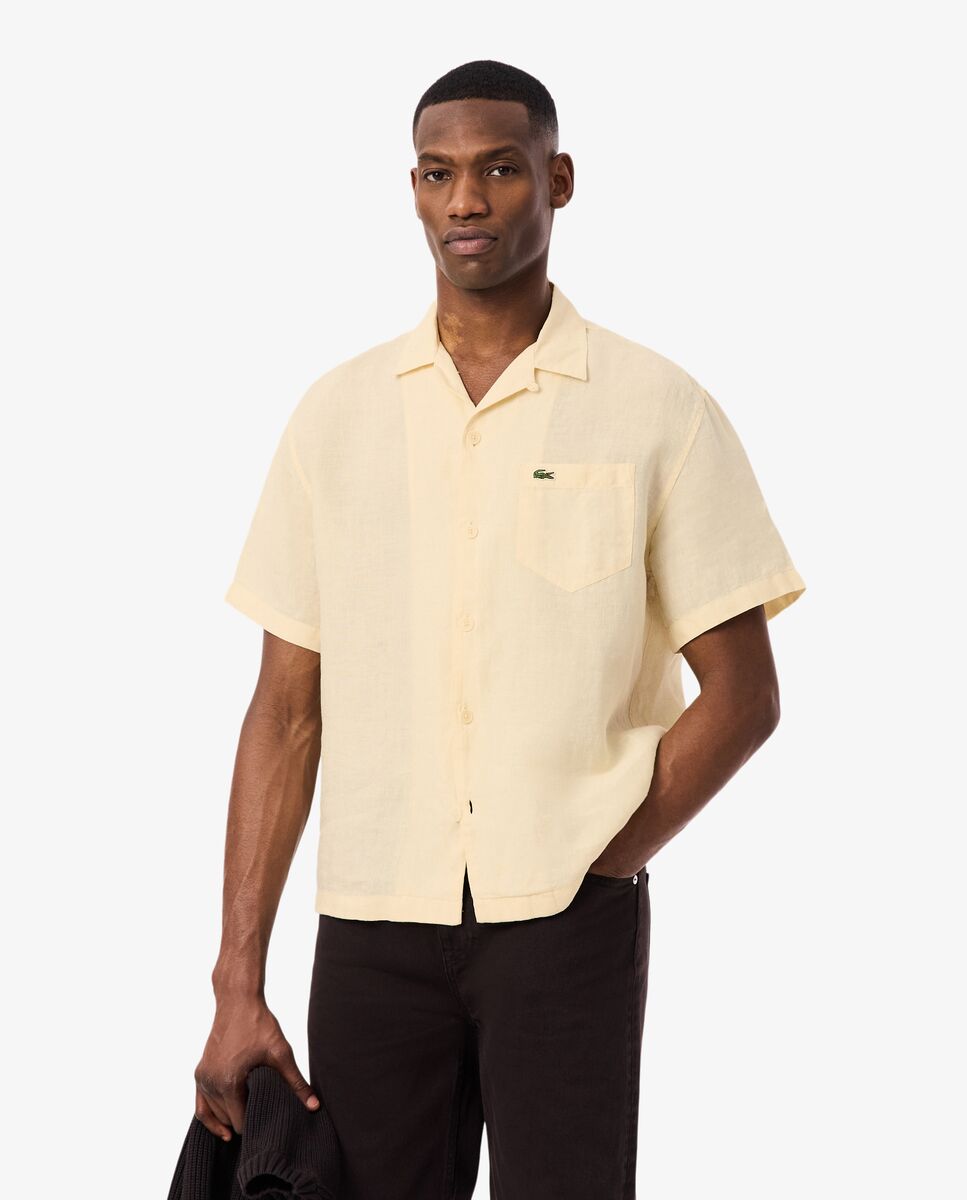 Camisa de hombre de corte holgado de lino de manga corta