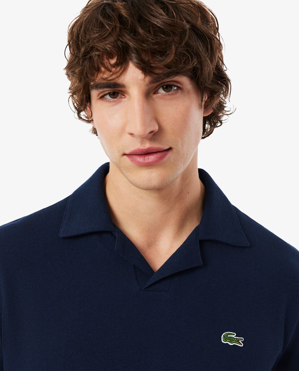 Polo de hombre de corte clásico mezcla de algodón y lino en azul de manga corta - Lacoste - Azul marino Azul marino-3