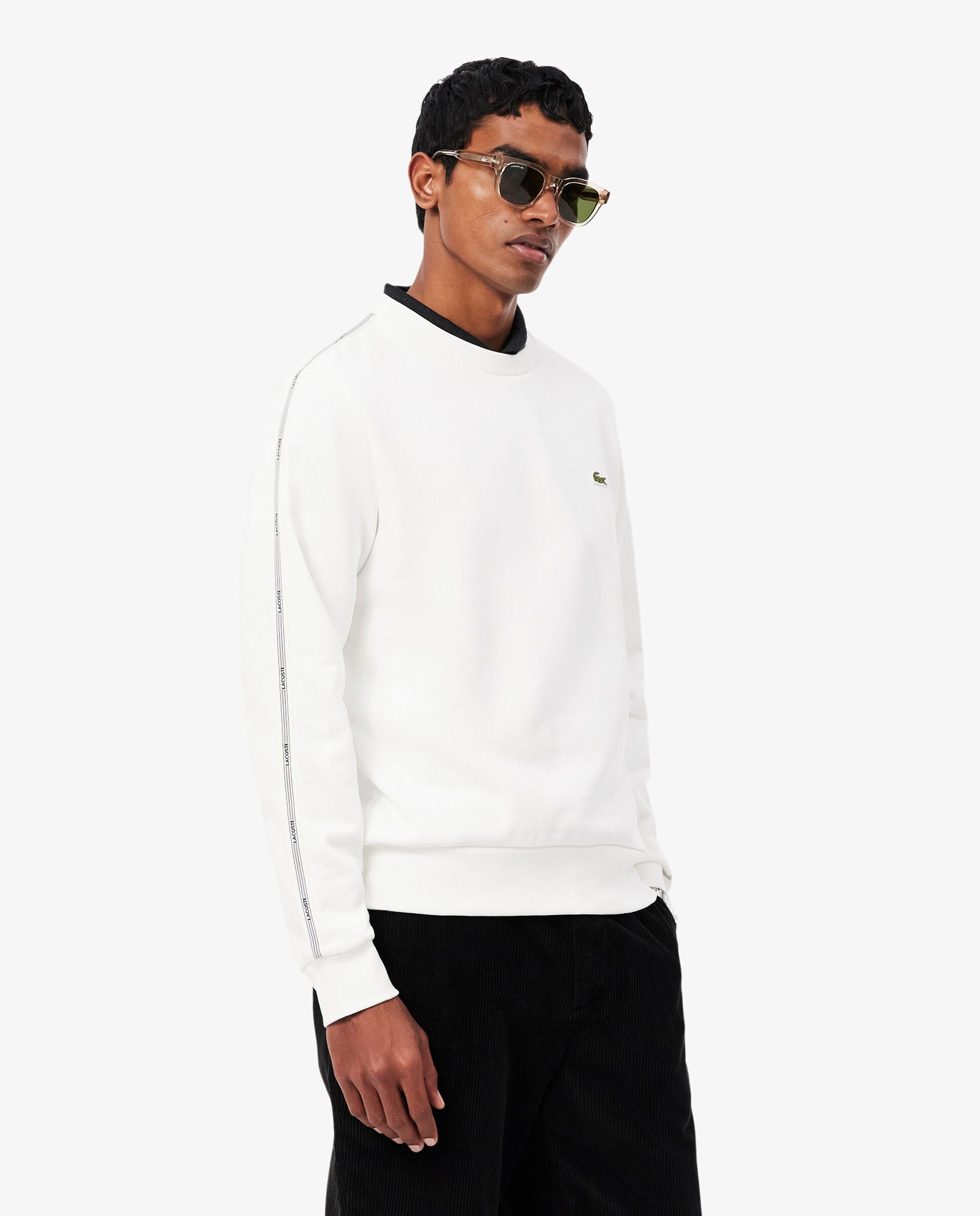 Sudadera de hombre de felpa con franja de rayas - Lacoste - Blanco Blanco-1