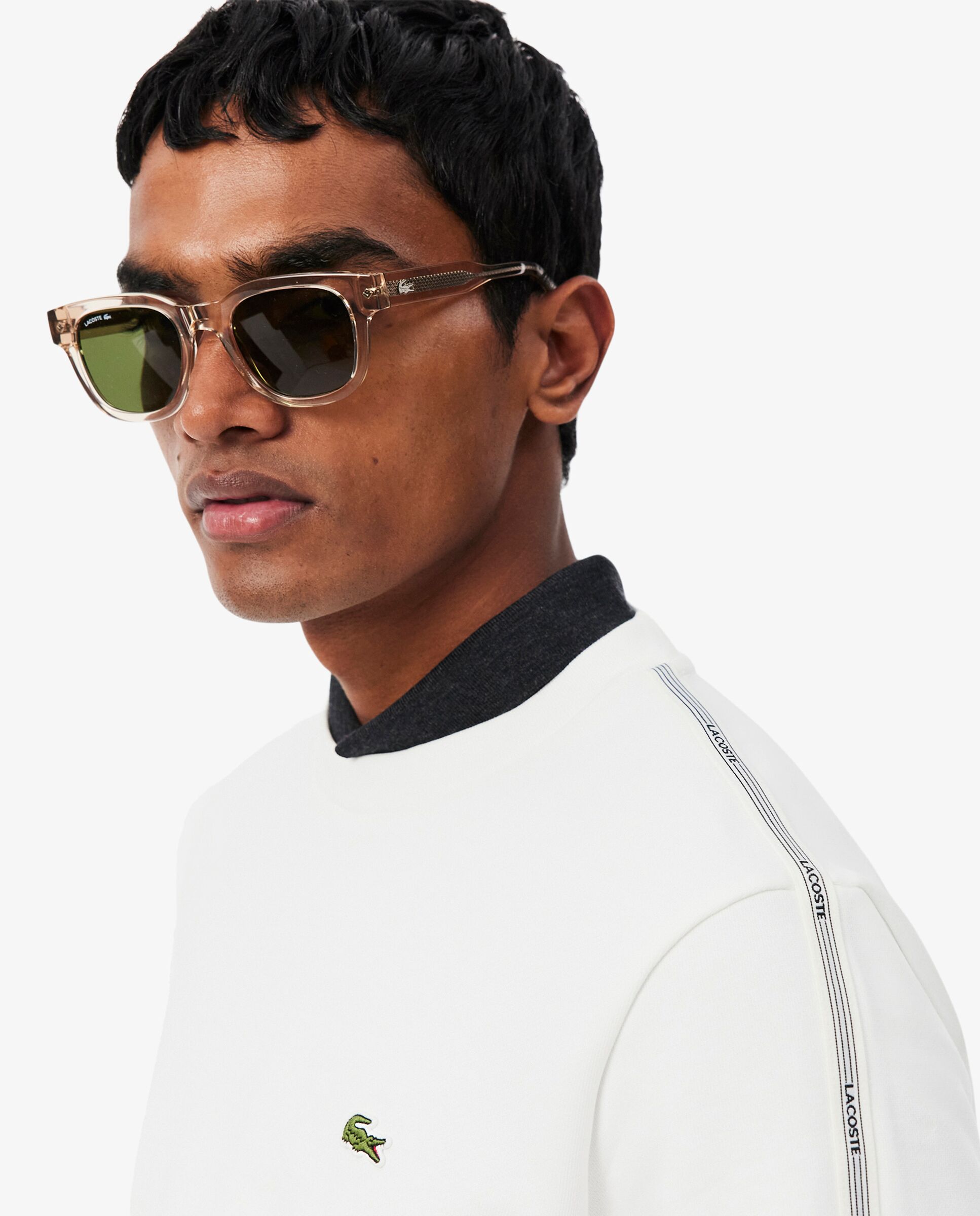 Sudadera de hombre de felpa con franja de rayas - Lacoste - Blanco Blanco-3