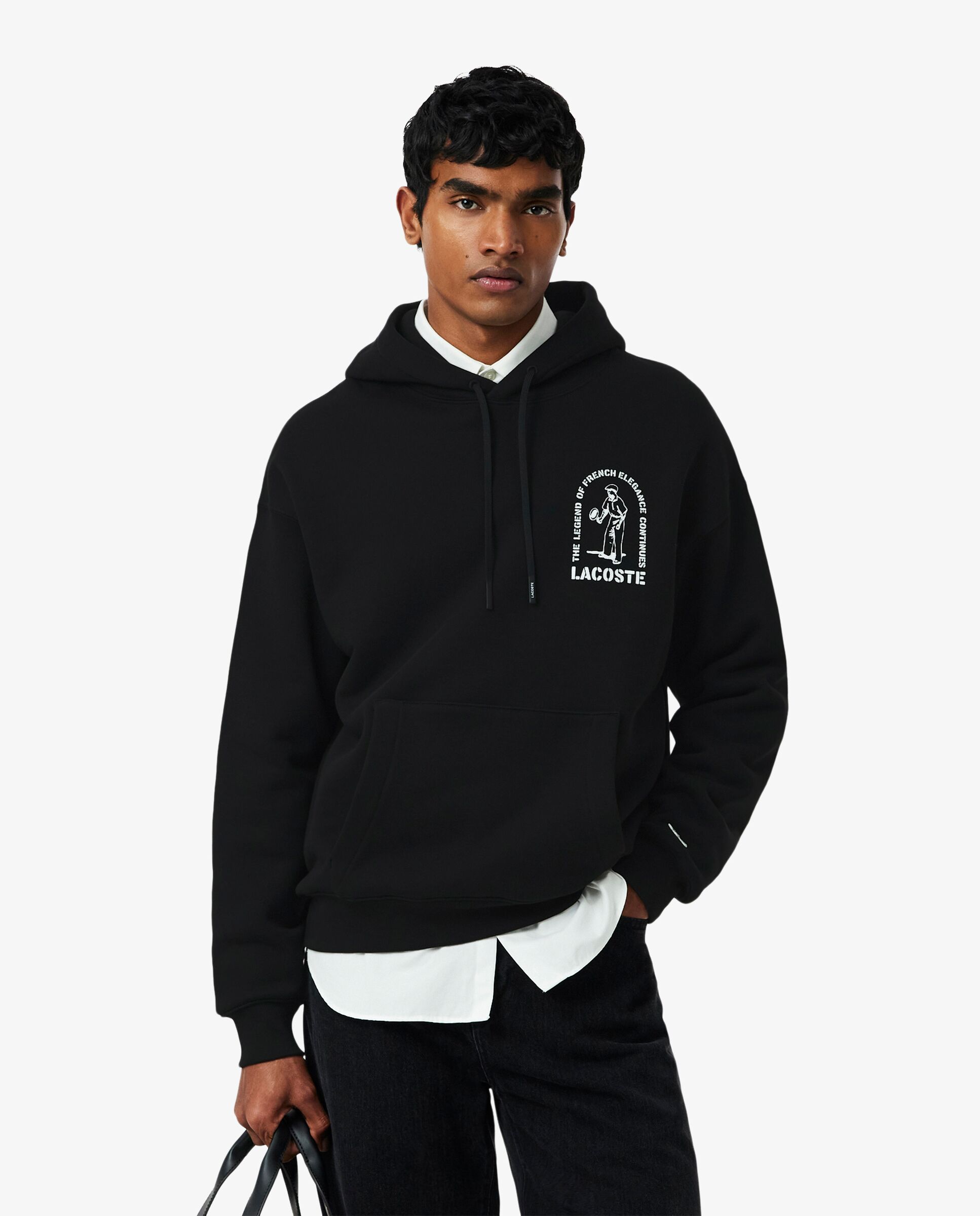 Sudadera de hombre con capucha de corte amplio con estampado en - Lacoste - Negro Negro-1