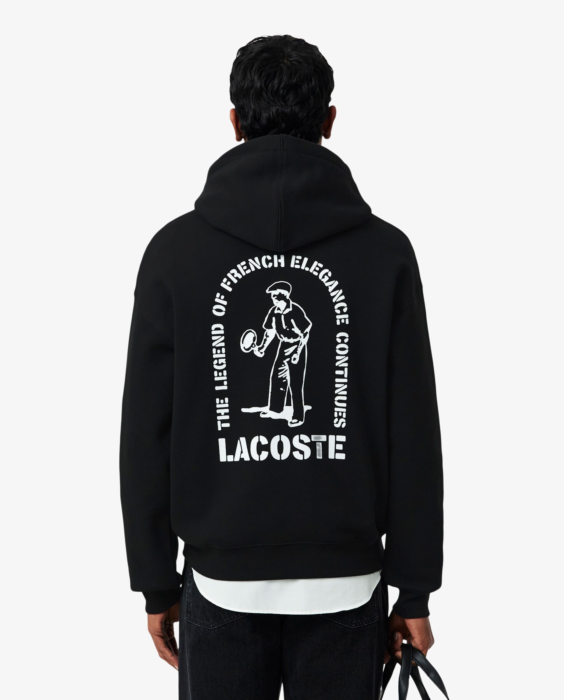 Sudadera de hombre con capucha de corte amplio con estampado en - Lacoste - Negro Negro-2