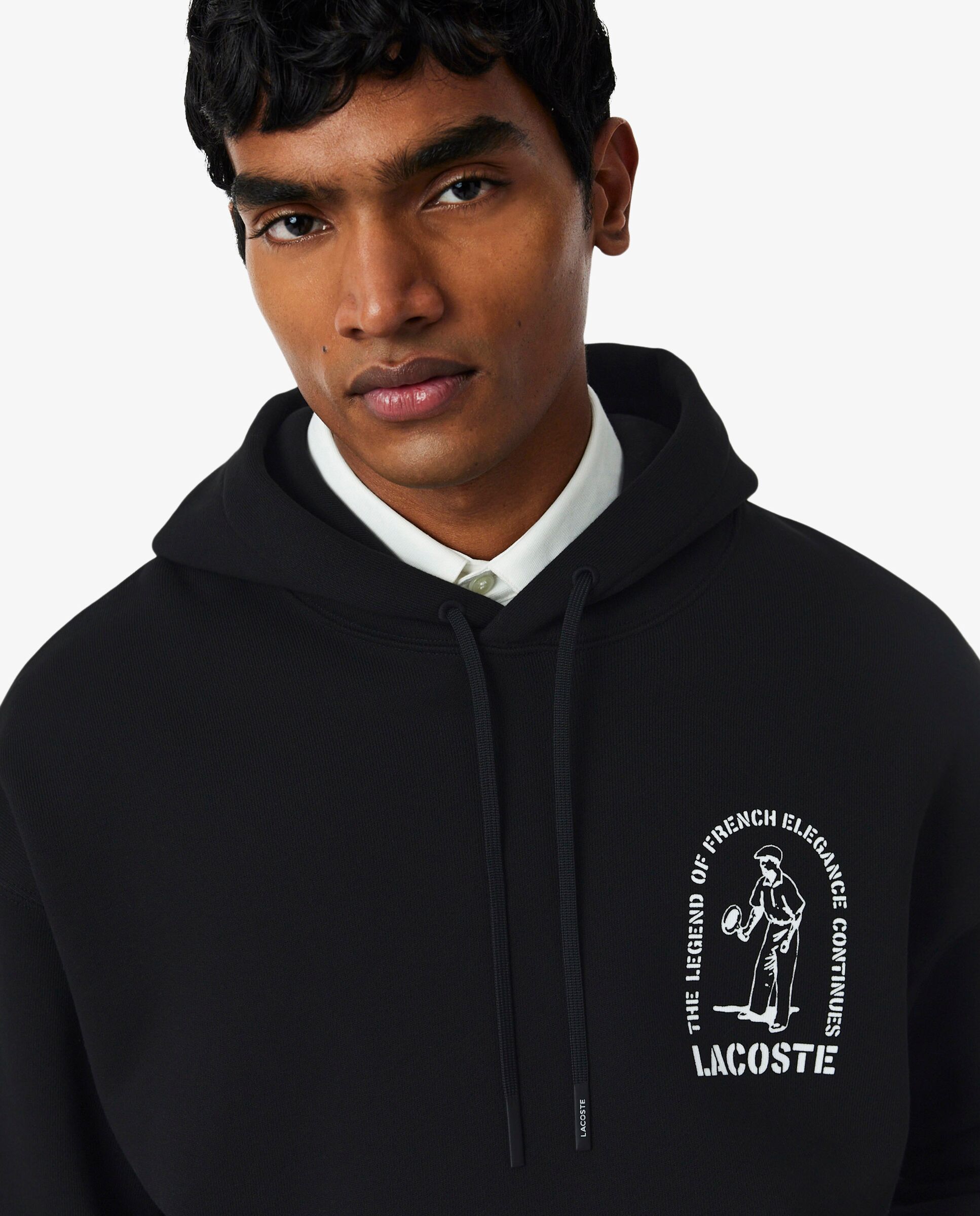 Sudadera de hombre con capucha de corte amplio con estampado en - Lacoste - Negro Negro-3