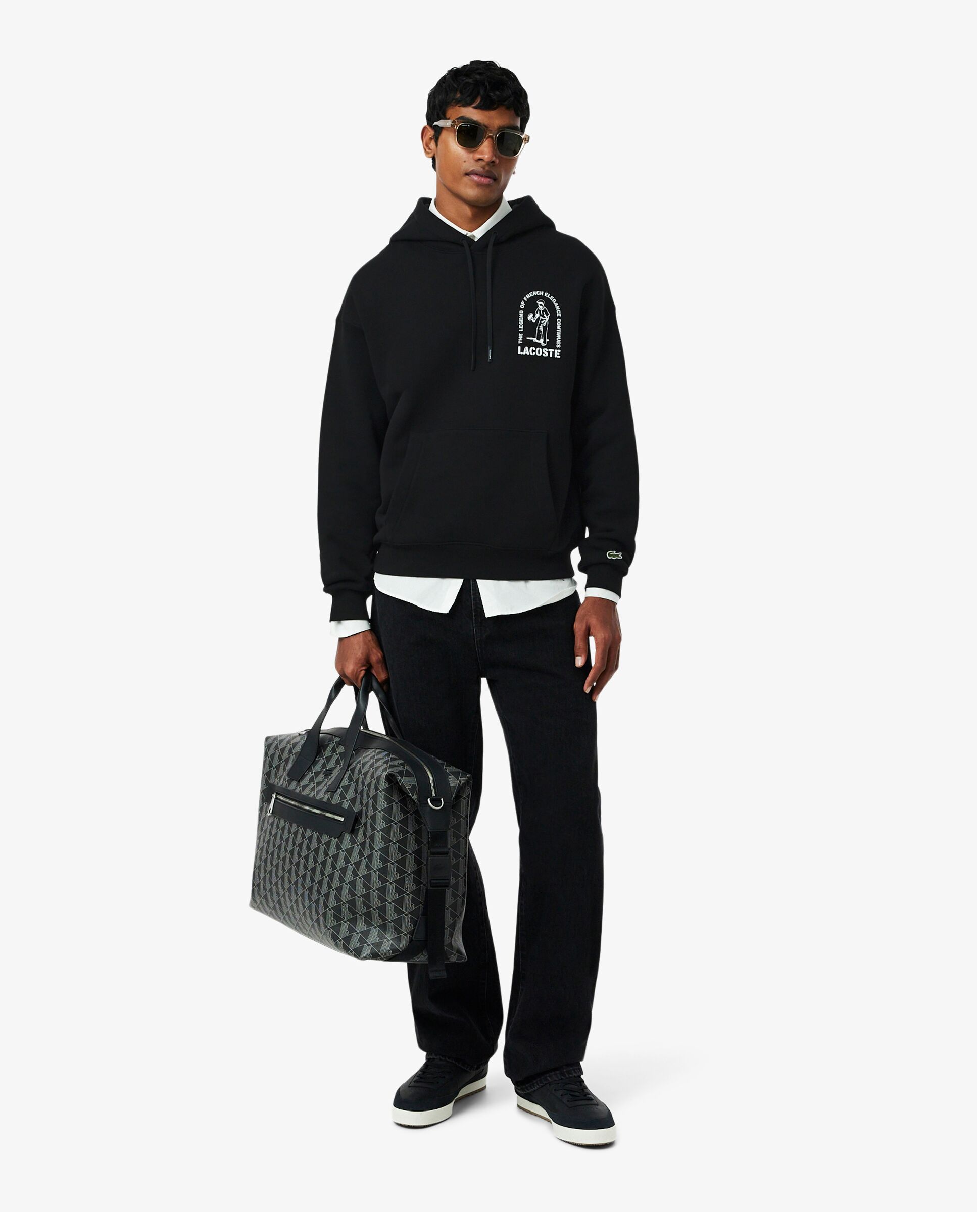 Sudadera de hombre con capucha de corte amplio con estampado en - Lacoste - Negro Negro-4